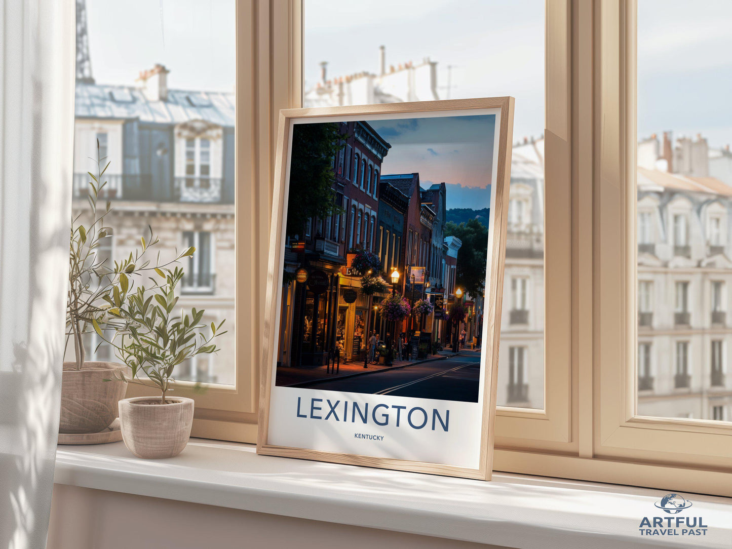 Lexington Kentucky Wall Art, Cityscape Poster, Historic Downtown Decor, Urban Street Scene Print, Night Lights Photography