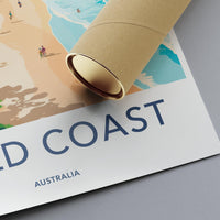 Gold Coast Travel Poster, Australia Beach Art Print, Coastal Wall Decor, Ocean Landscape Illustration, Vintage Style Poster