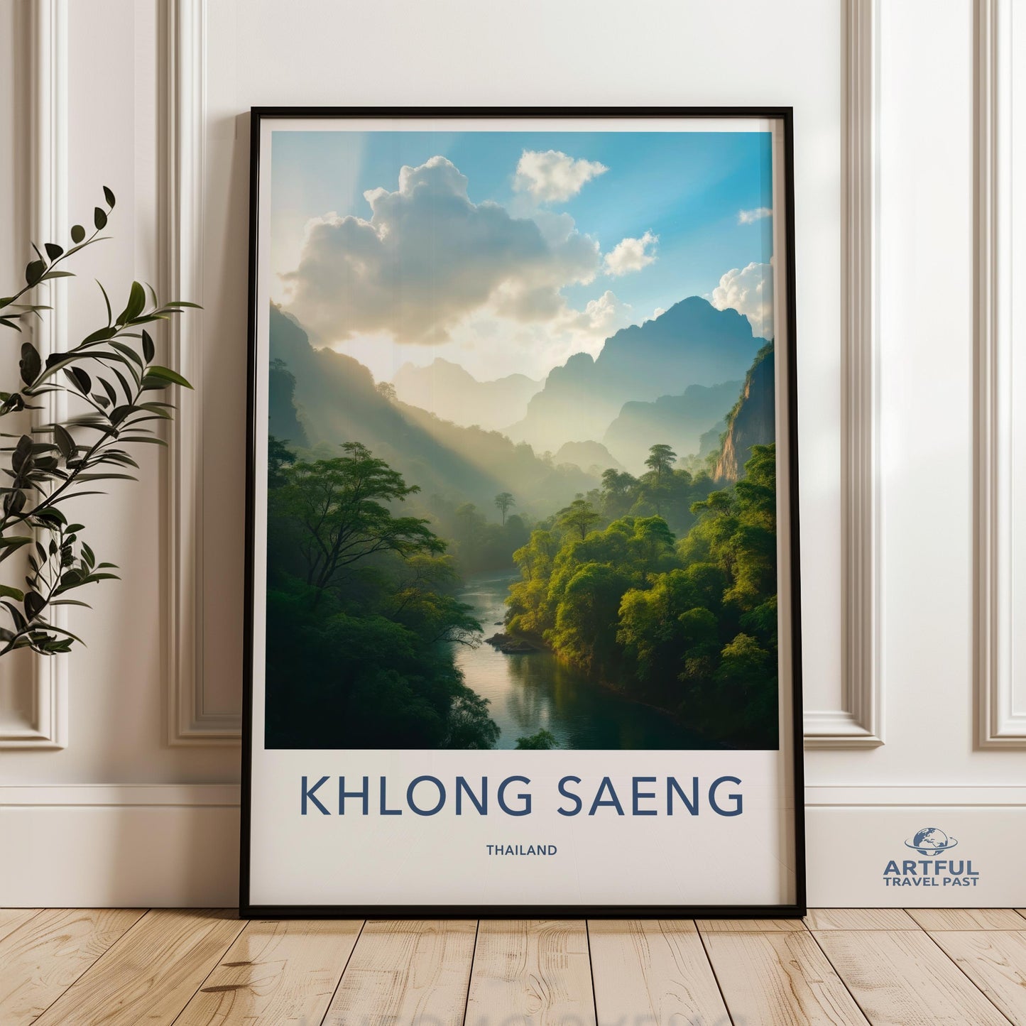 Serene Nature Landscape Wall Art, Khlong Saeng Forest Poster, Misty Mountain River Print, Tranquil Sunrise Scenic Decor