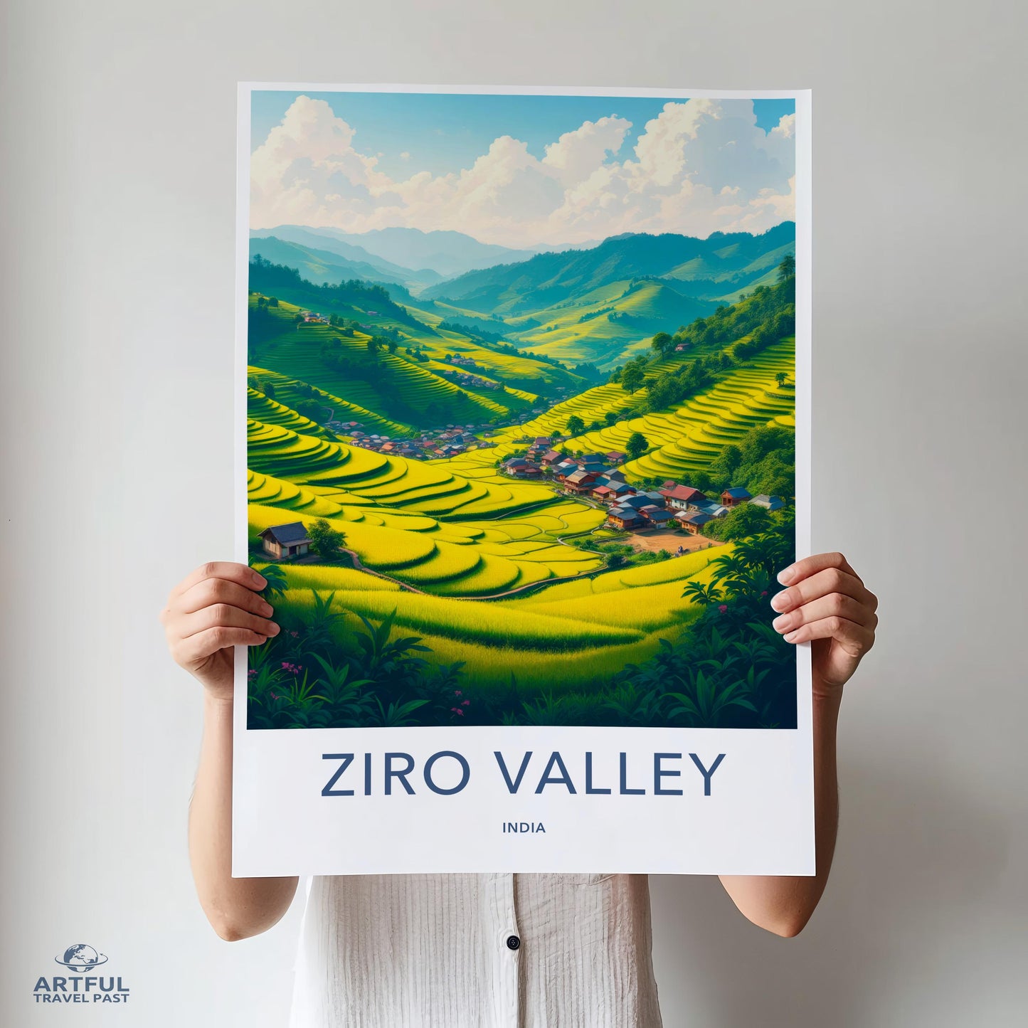 Ziro Valley India Travel Poster Print, Scenic Landscape Wall Art Decor, Home Office Bedroom Decoration, Nature Inspiring Artwork