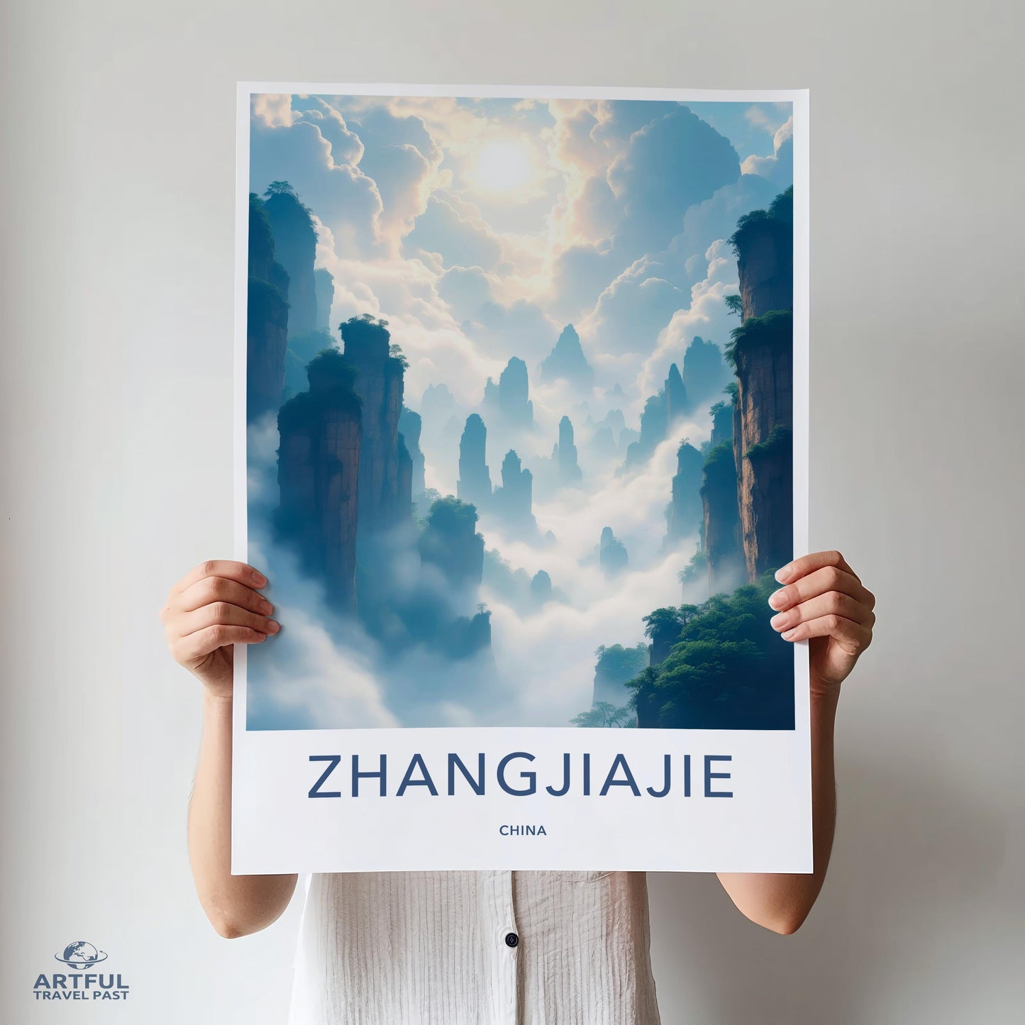 Stunning Zhangjiajie China Travel Poster, Mystical Mountain Landscape Art Print, Scenic Wall Decor, Perfect for Home Office