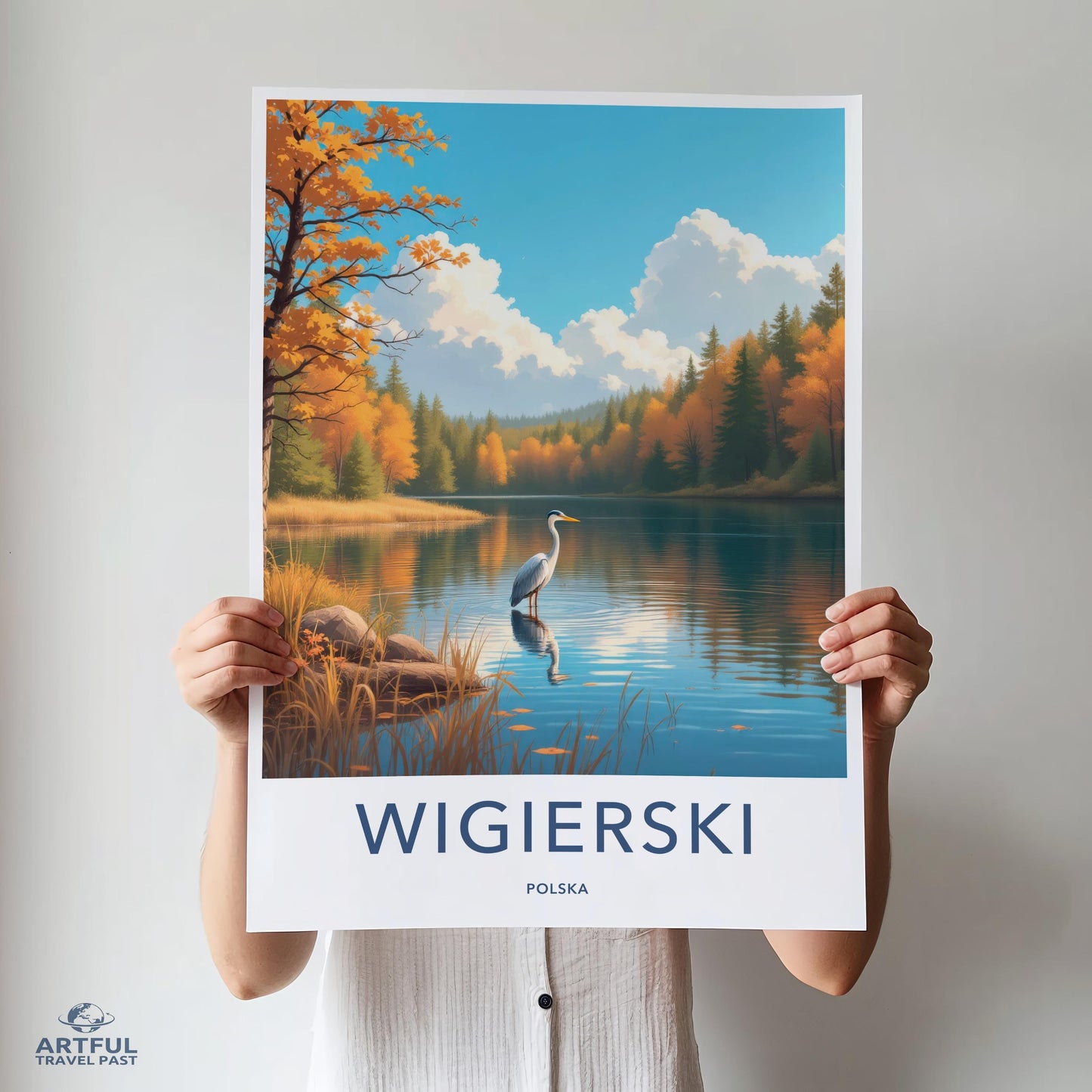Autumn Lake Art Print, Wildlife Nature Scene Poster, Peaceful Pond Landscape, Bird and Forest Wall Art Decor, Poland Travel Artwork