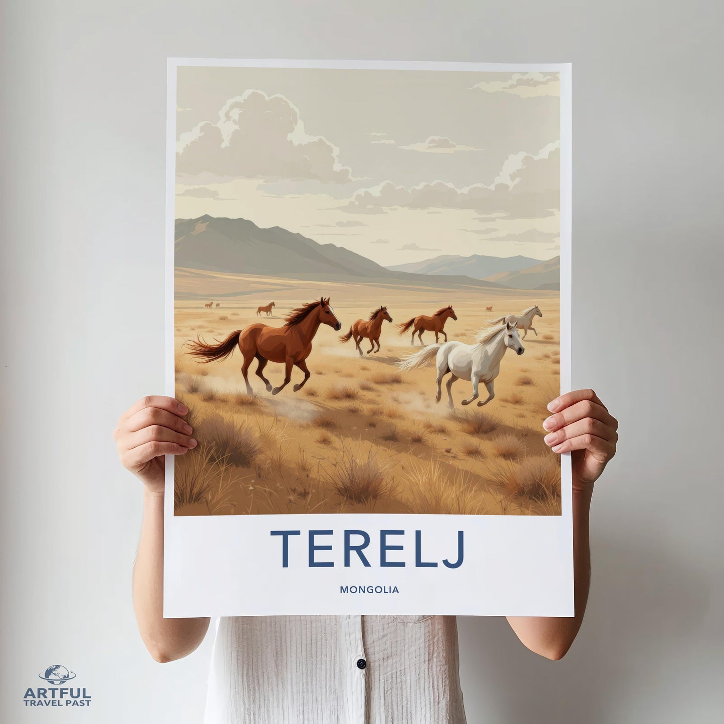 Wild Horses in Terelj Mongolia Print, Scenic Artwork for Home Decor, Vintage Travel Poster, Minimalist Wall Art, Nature Inspired