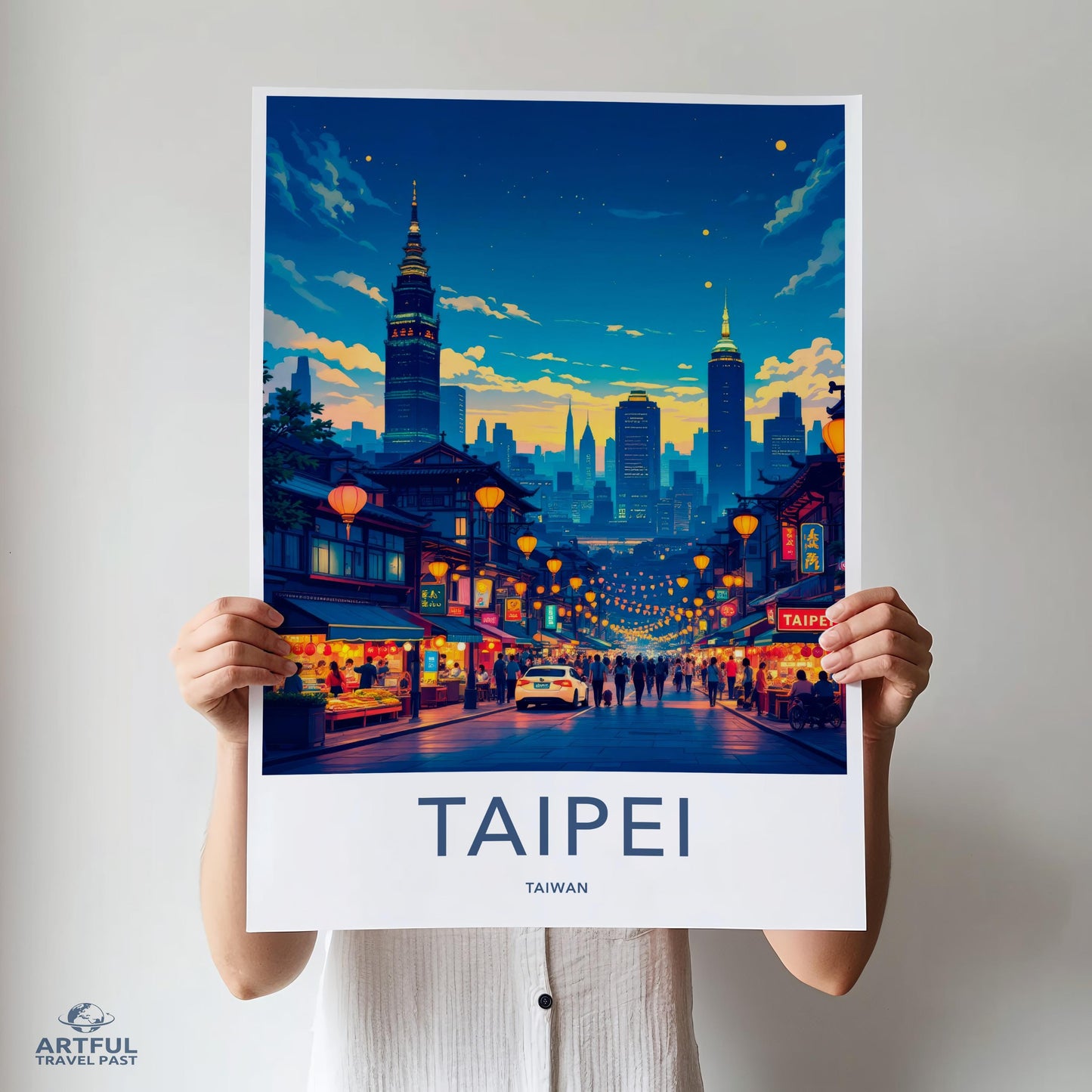 Taipei Taiwan Travel Poster Print, City Skyline Wall Art, Night Market Illustration, Colorful Home Decor, Modern Art Print