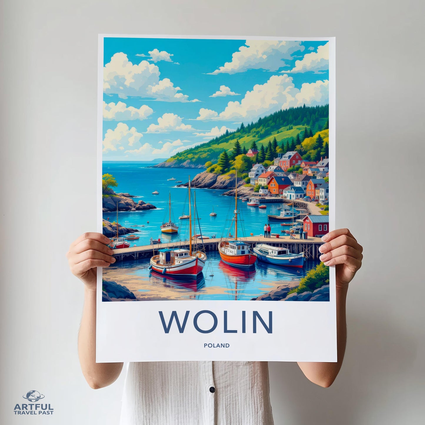 Wolin Poland Travel Poster, Coastal Town Print, Vintage Style Art, Nautical Decor, Scenic Seaside Artwork, Holiday Gift Idea