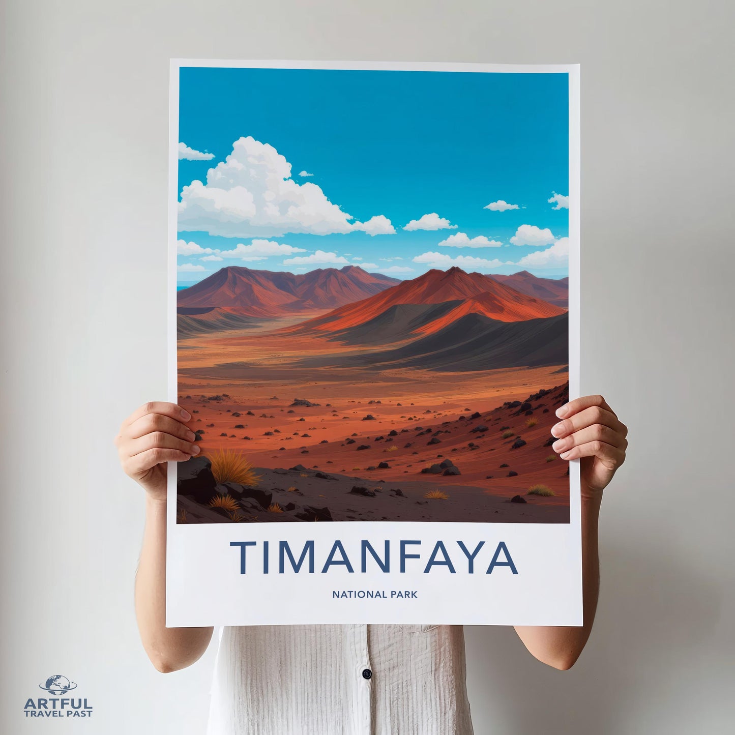 Scenic Timanfaya National Park Poster, Colorful Landscape Artwork Print, Desert and Mountain Wall Art, Travel-Inspired Decor