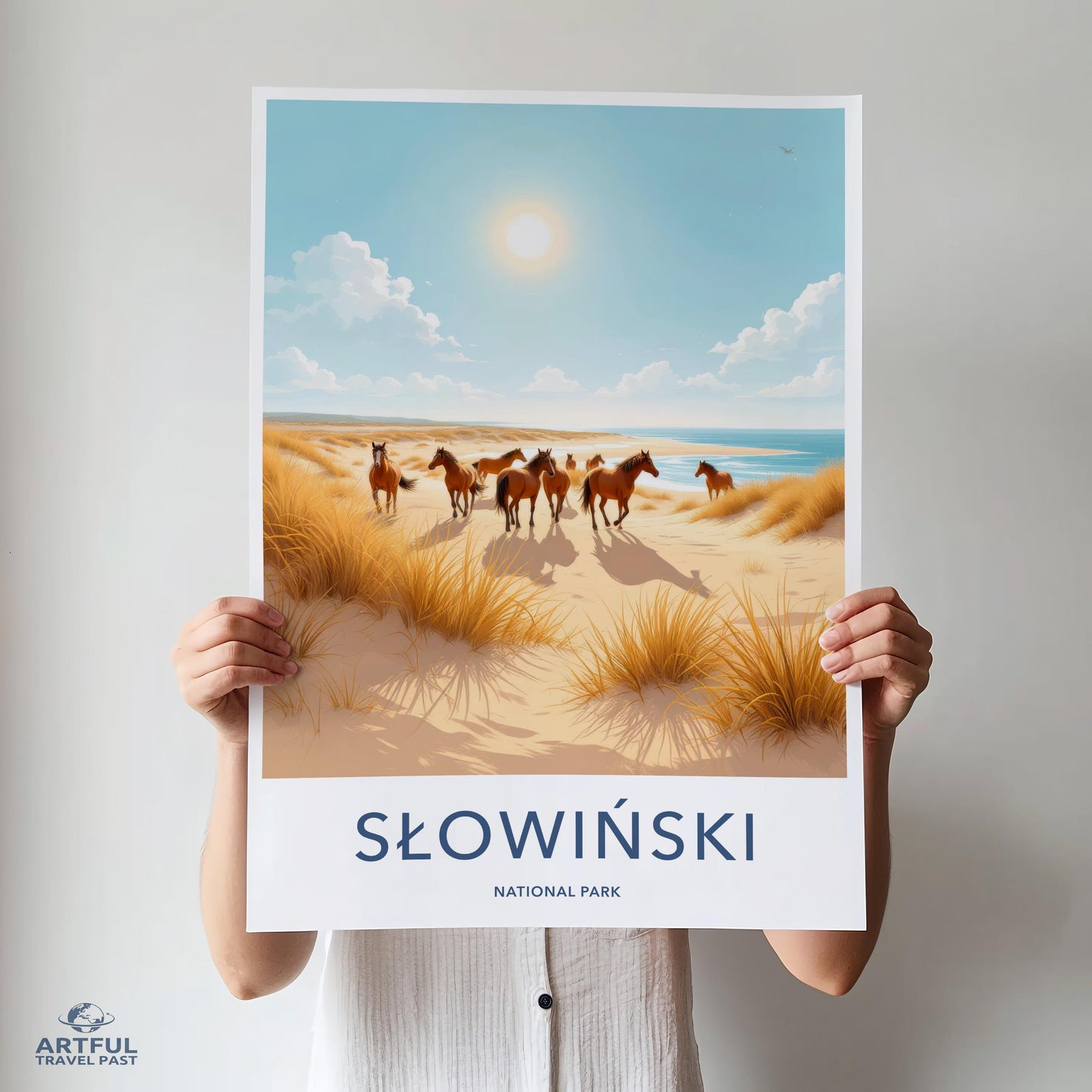 Slowinski National Park Wall Art, Coastal Sunset Print, Beach Horses Poster, Nature Landscape Decor, Polish Travel Art