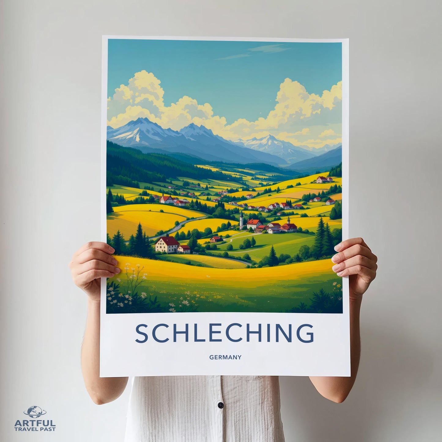 Schleching Germany Travel Poster, Vintage Style Art Print, Scenic Landscape Wall Art, Europe Travel Decor, Nature Inspired Decor