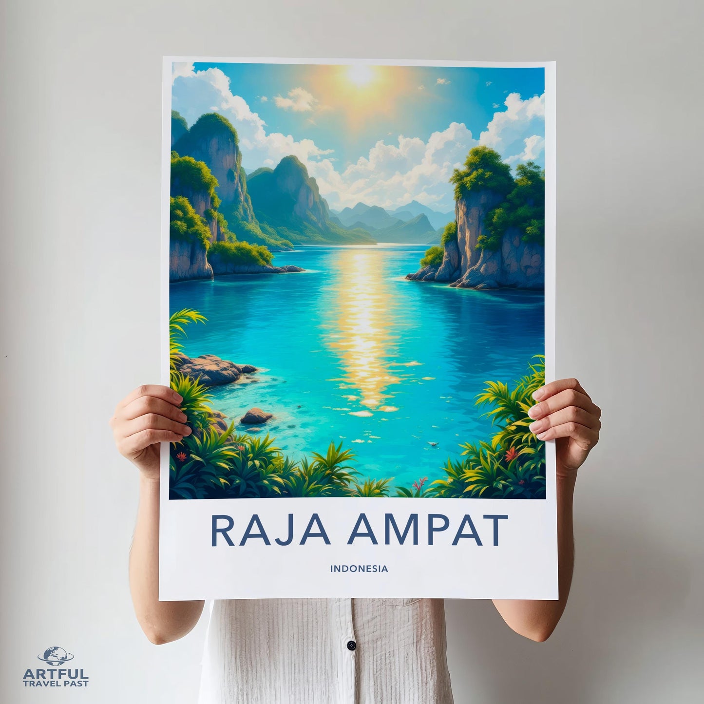 Raja Ampat Indonesia Poster, Travel Art Print, Tropical Sunset Wall Decor, Scenic Landscape Poster, Nautical Home Decor, Ocean View Artwork