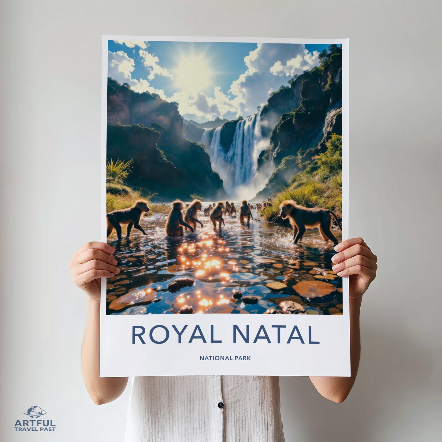 Royal Natal Waterfall Poster, National Park Scenic Art Print, Nature Landscape Wall Decor, Travel Photography Gift