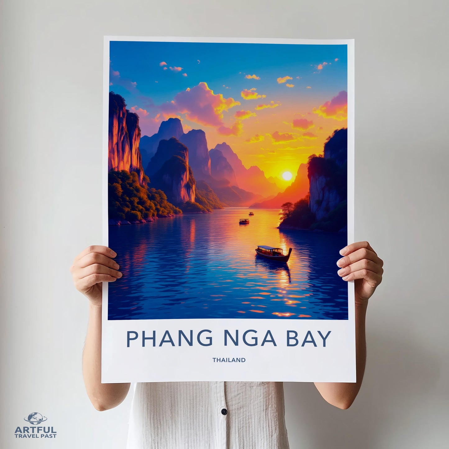 Phang Nga Bay Poster, Scenic Thailand Wall Art, Sunset View Print, Travel Photography Decor, Vibrant Nature Scenery