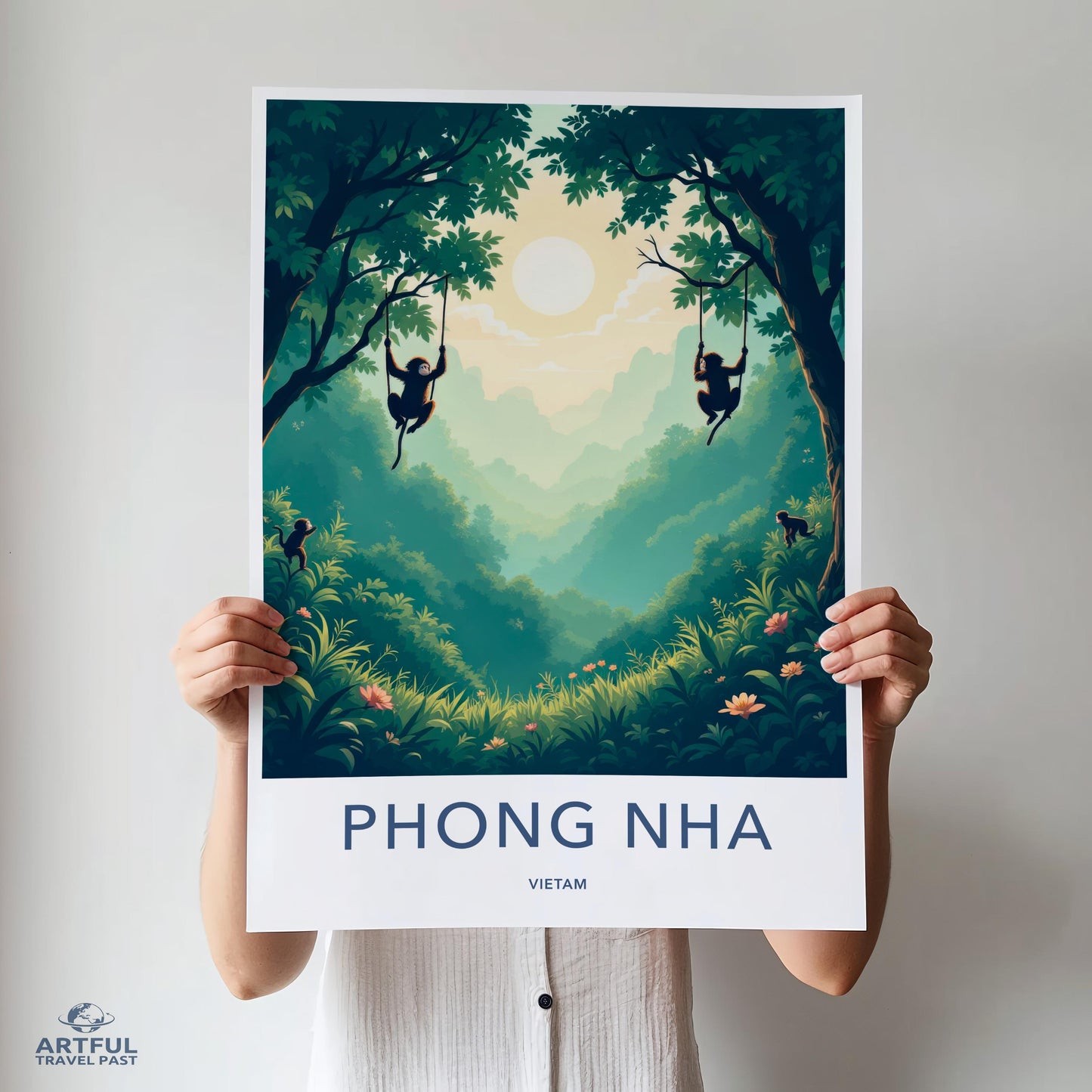 Phong Nha Travel Poster, Vietnam Jungle Art Print, Surreal Nature Artwork, Southeast Asia Wall Decor, Mystical Forest Illustration