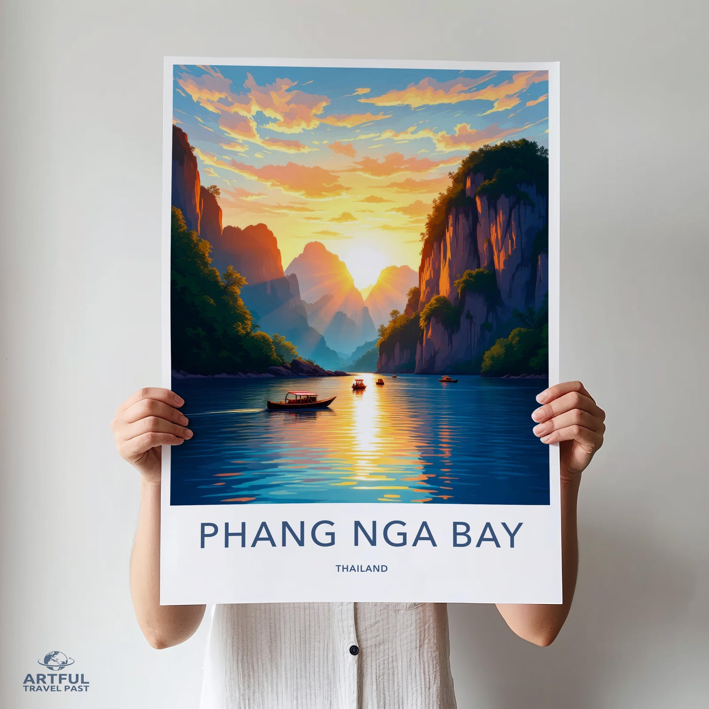 Phang Nga Bay Art Print, Thailand Landscape Poster, Sunset Wall Decor, Travel Photography, Scenic Nature Artwork