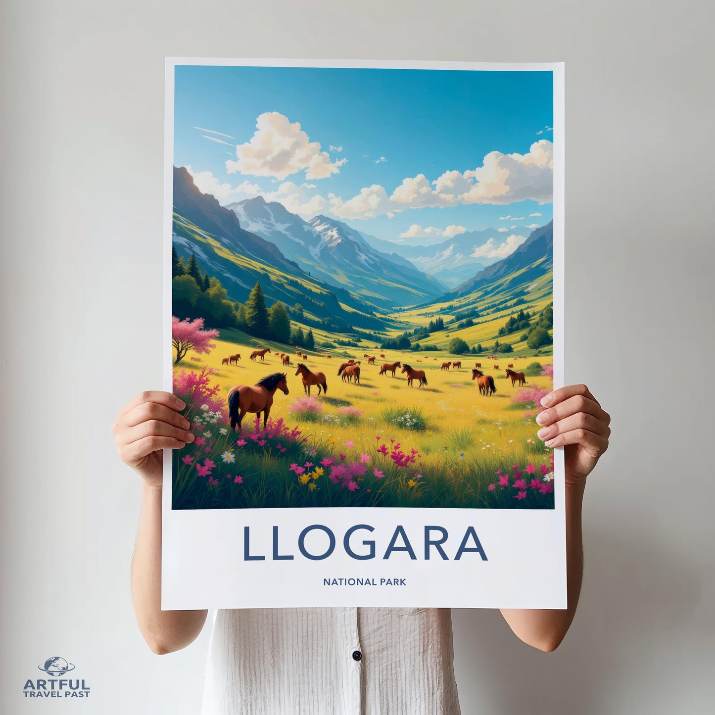 Llogara National Park Poster, Landscape Art Print, Mountain Valley Decor, Nature Wall Art, Horse Meadow Scenery, Travel Poster