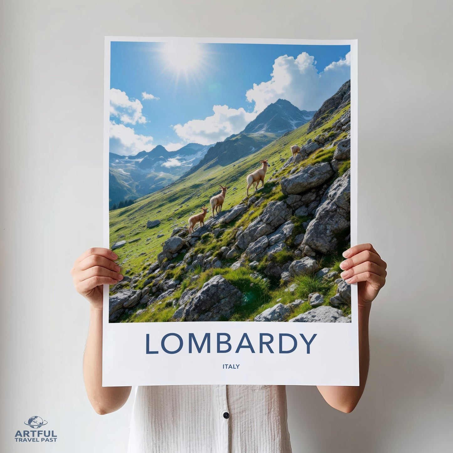 Lombardy Italy Travel Poster, Scenic Mountain Landscape Print, Alpine Nature Art, Wall Decor for Home or Office, Gift for Travelers