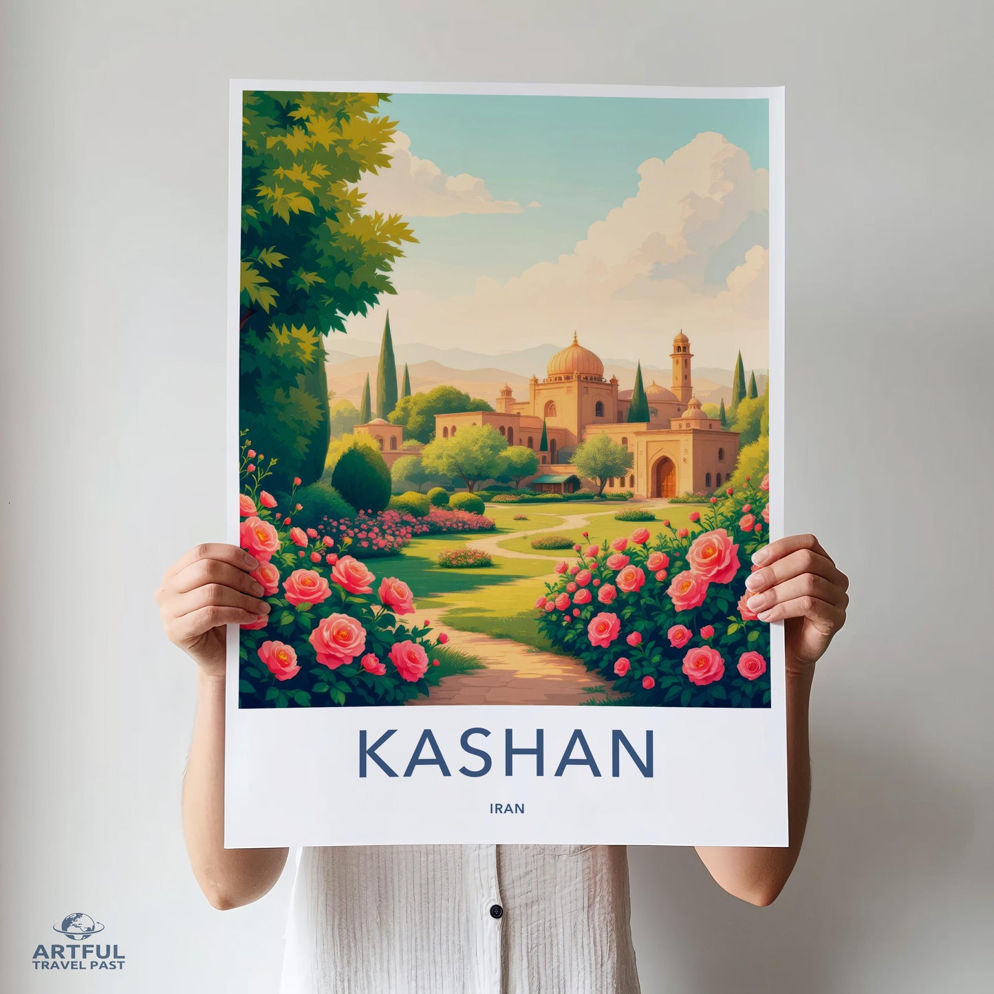 Kashan Iran Travel Poster, Vintage Style Wall Art, Colorful Home Decor, Nature Landscape Print, Retro Tourism Artwork