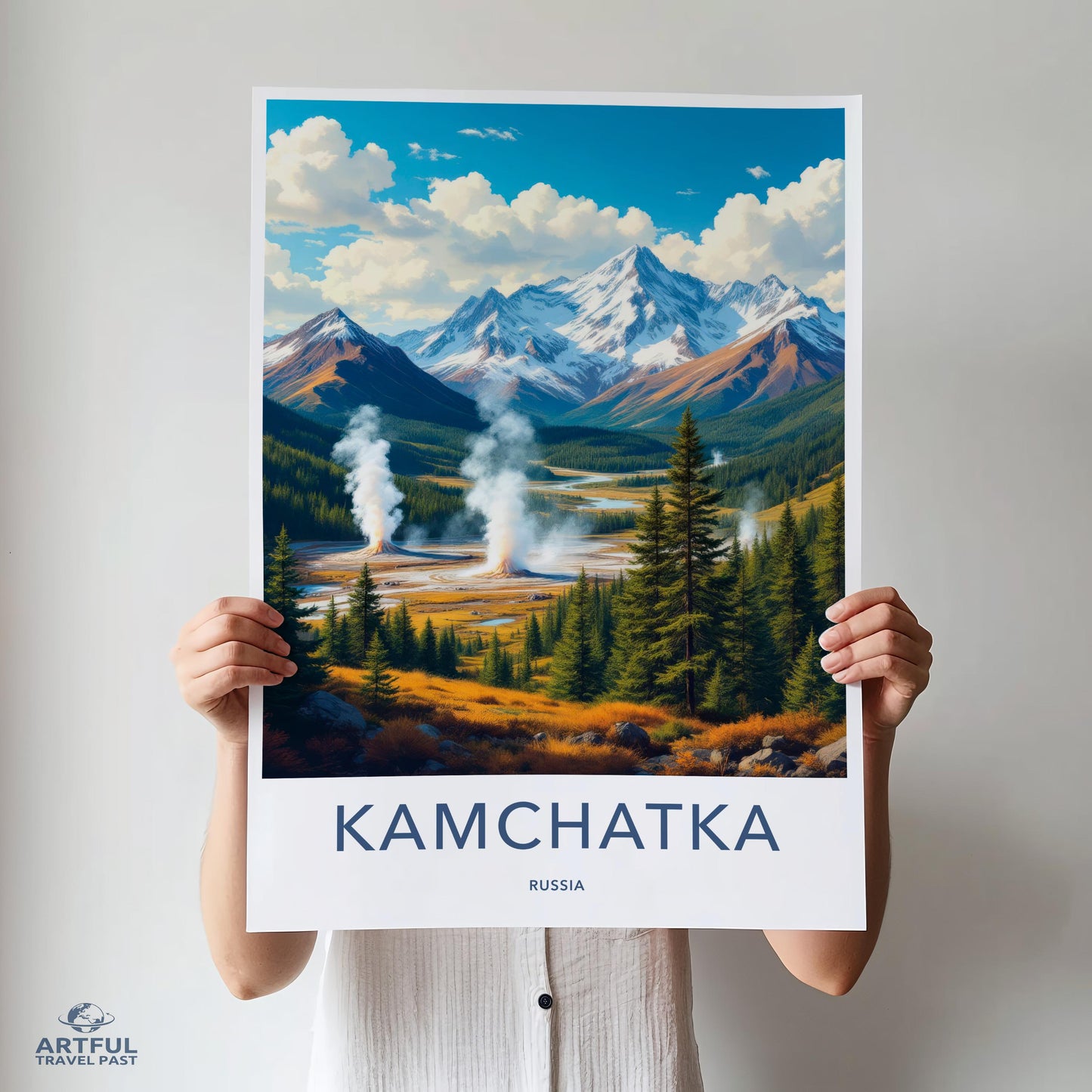 Kamchatka travel poster, scenic mountain landscape art, nature wall decor, Russia travel print, adventure art, vintage travel print
