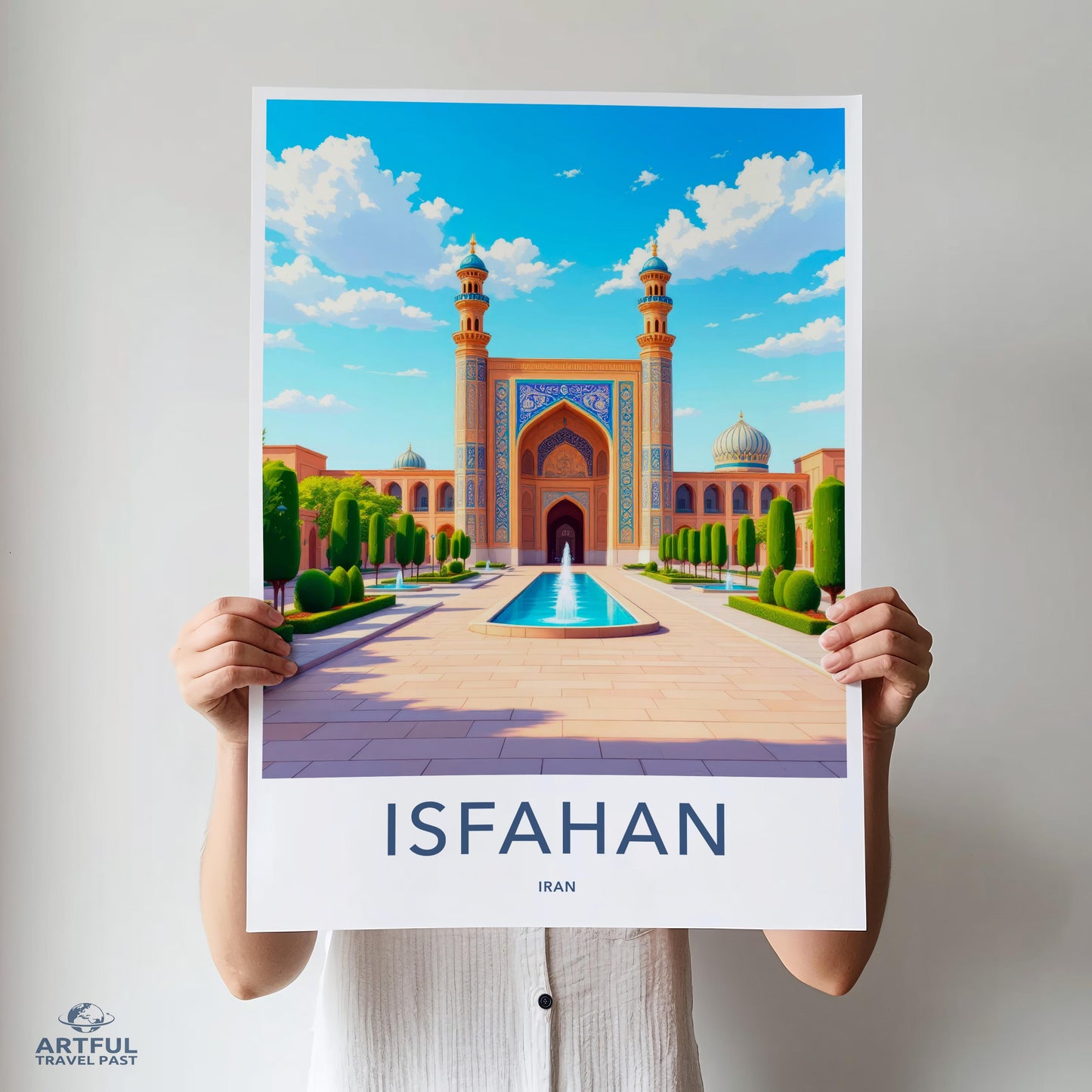 Isfahan Travel Poster, Beautiful Iran Art Print, Cityscape Illustration, Islamic Architecture, Vibrant Wall Decor, Home Art