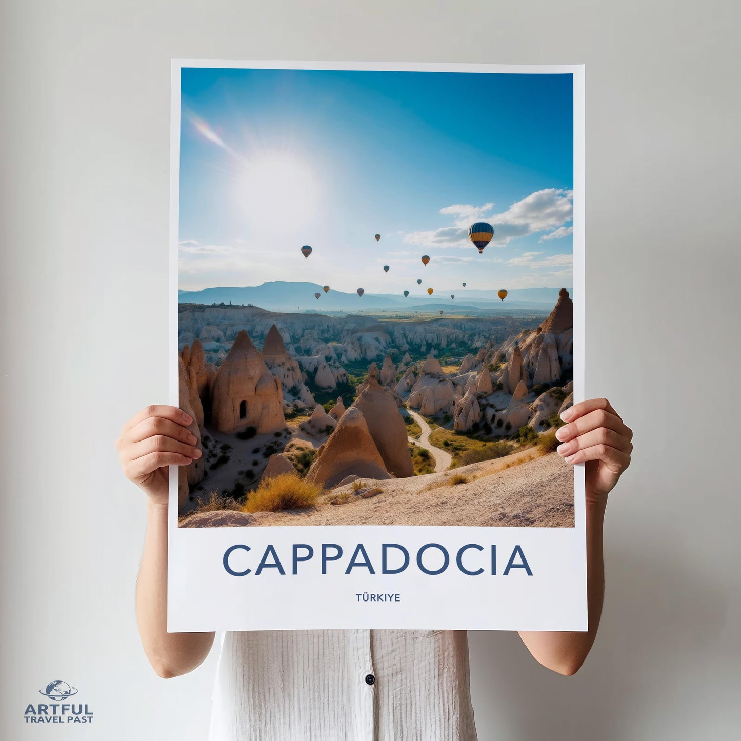 Cappadocia Travel Poster, Hot Air Balloons Wall Art, Scenic Landscape Print, Turkey Adventure Decor, Wanderlust Gift Idea