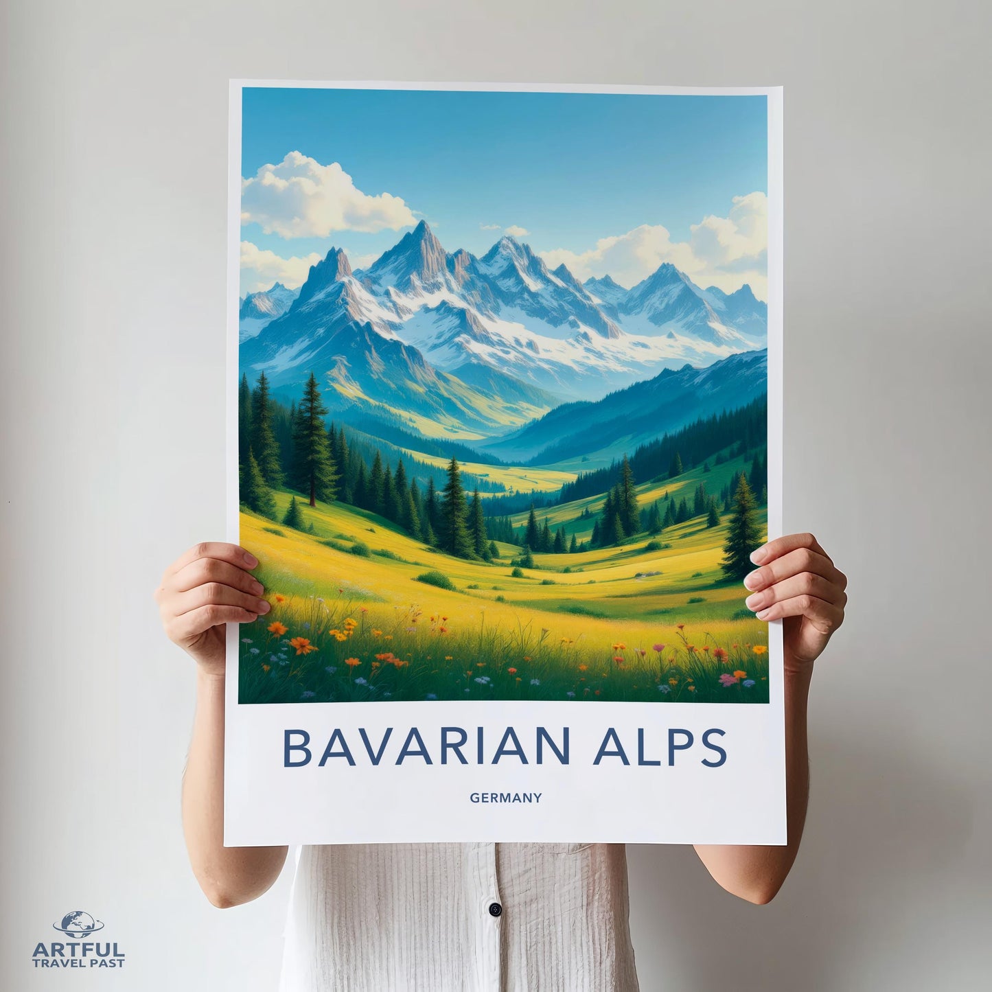 Bavarian Alps art print, Germany mountain landscape poster, travel wall decor, nature scenery artwork, Alps scenery print