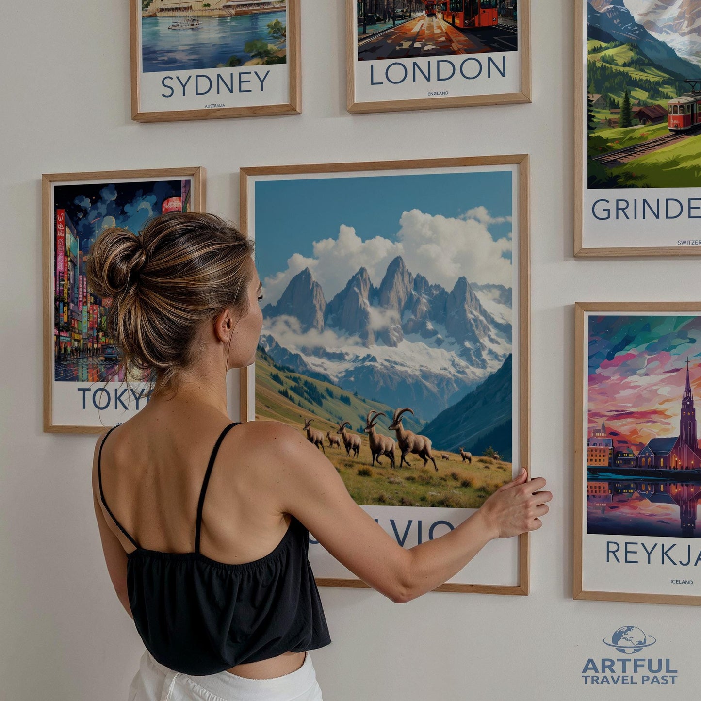 Vintage travel posters, wall art, city prints, Wanderlust decor, Tokyo Sydney London Grindelwald Reykjavik cityscape artwork