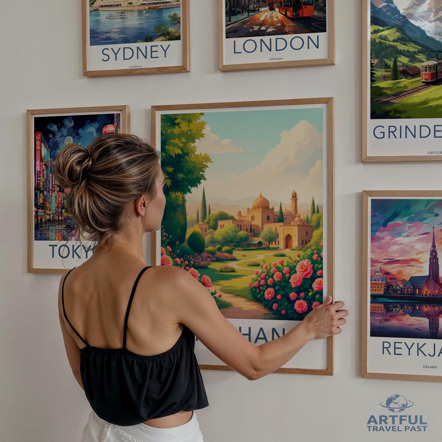 Wall art travel posters, Sydney London Tokyo Wuhan Reykjavik Grindelwald prints, gallery wall decor, modern home decoration