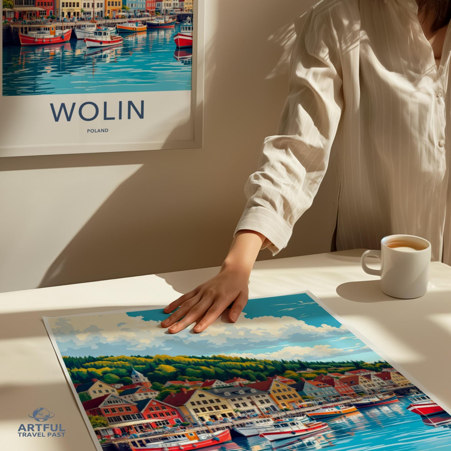 Wolin Poland Travel Poster, Colorful Wall Art, Vintage Poster Print, Retro Cityscape Art, Coastal Town Illustration, Scenic Artwork