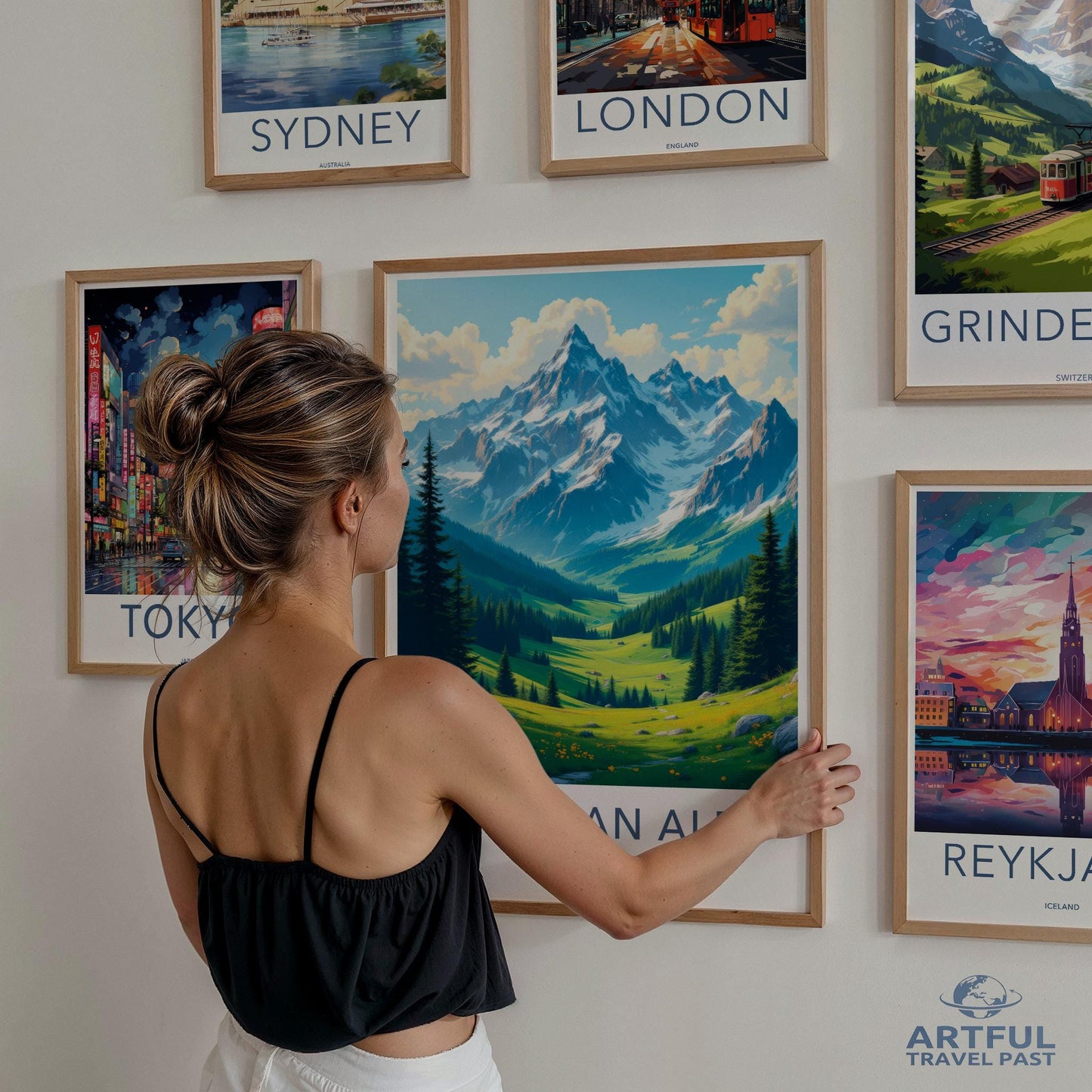 Travel destination art prints, scenic landscape posters, wall decor set, modern home decor, travel adventure illustrations