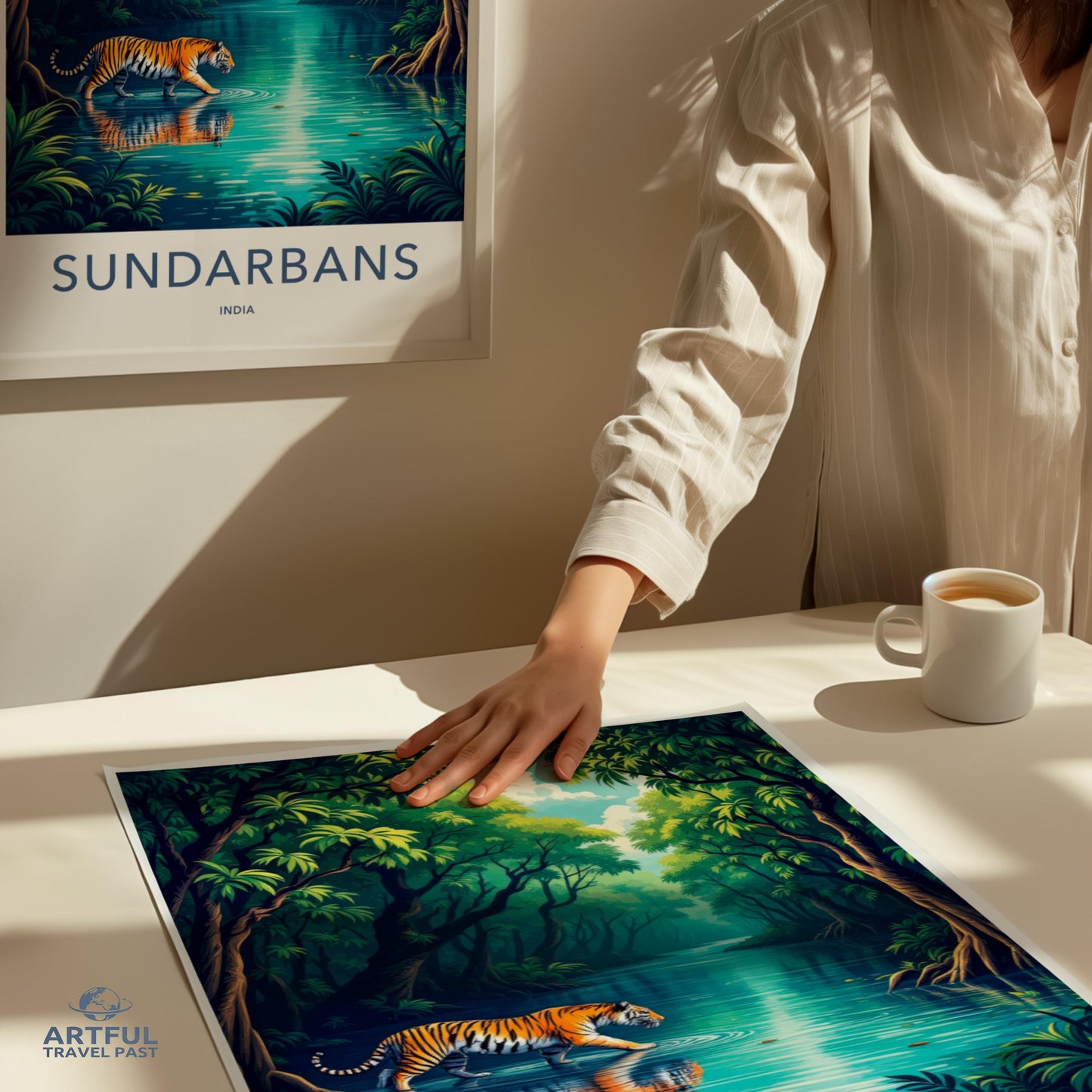 Sunderbans India Poster, Wildlife Art Print, Nature Wall Decor, Tiger Illustration, Travel Poster, Jungle Artwork, Home Office Decor