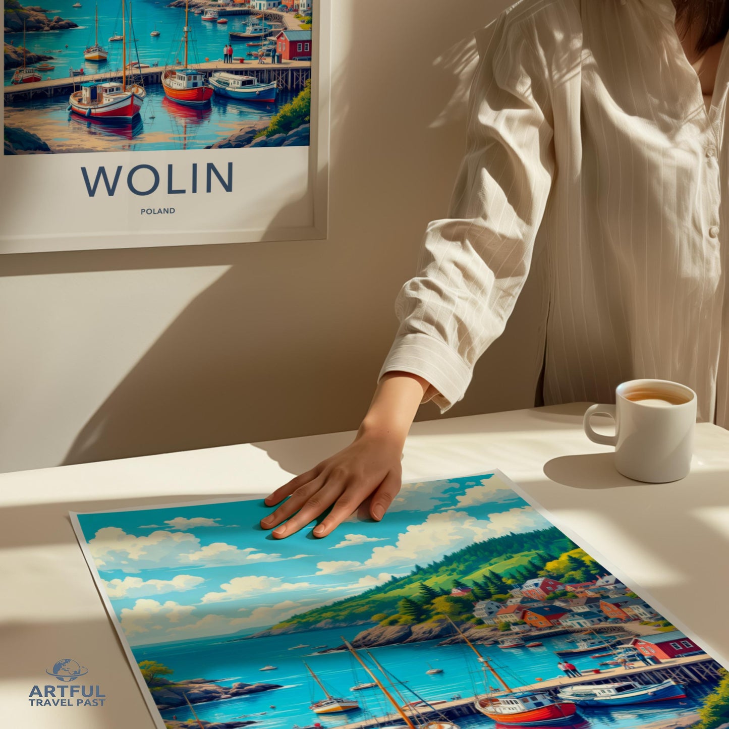 Travel Poster of Wolin Poland, Poland Scenic Art Print, Coastal Town Wall Art, Vibrant Poland Harbor Decor, European Travel Wall Art