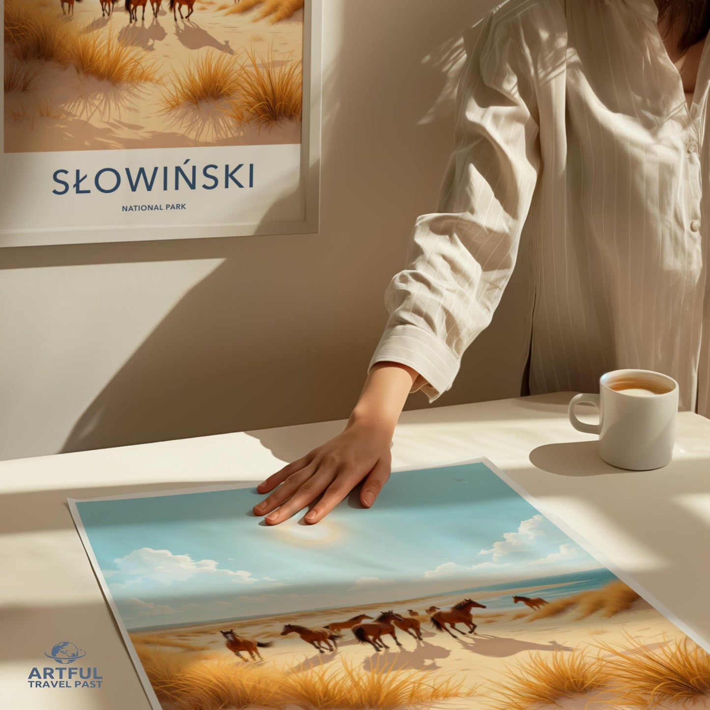 Słowiński National Park Poster, Artful Travel Past Print, Scenic Landscape, Horses Artwork, Nature Art, Home Decor, Wall Art
