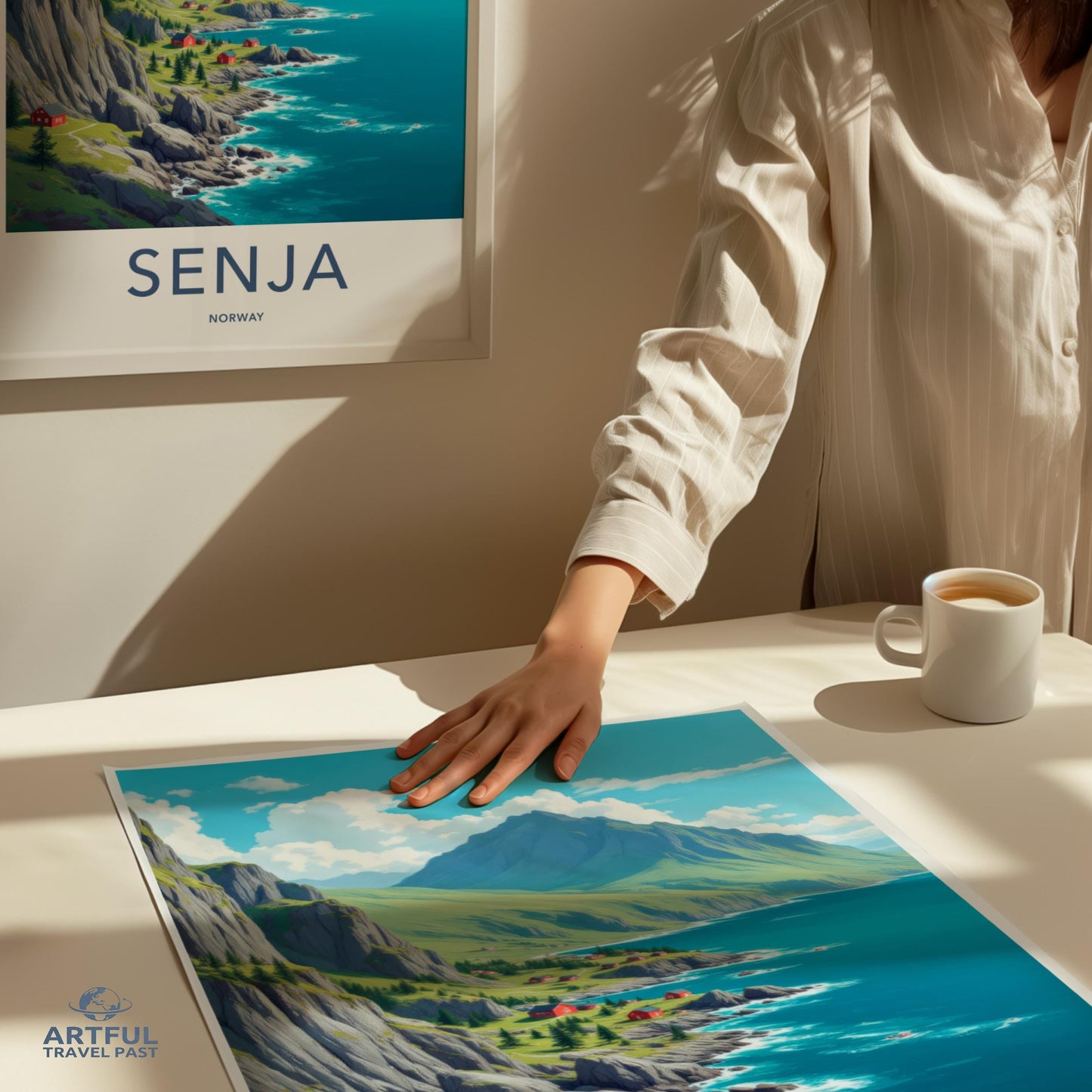 Wall Art Print, Scenic Senja Norway Poster, Beautiful Coastal Landscape Painting, Travel Decor, Ready to Frame