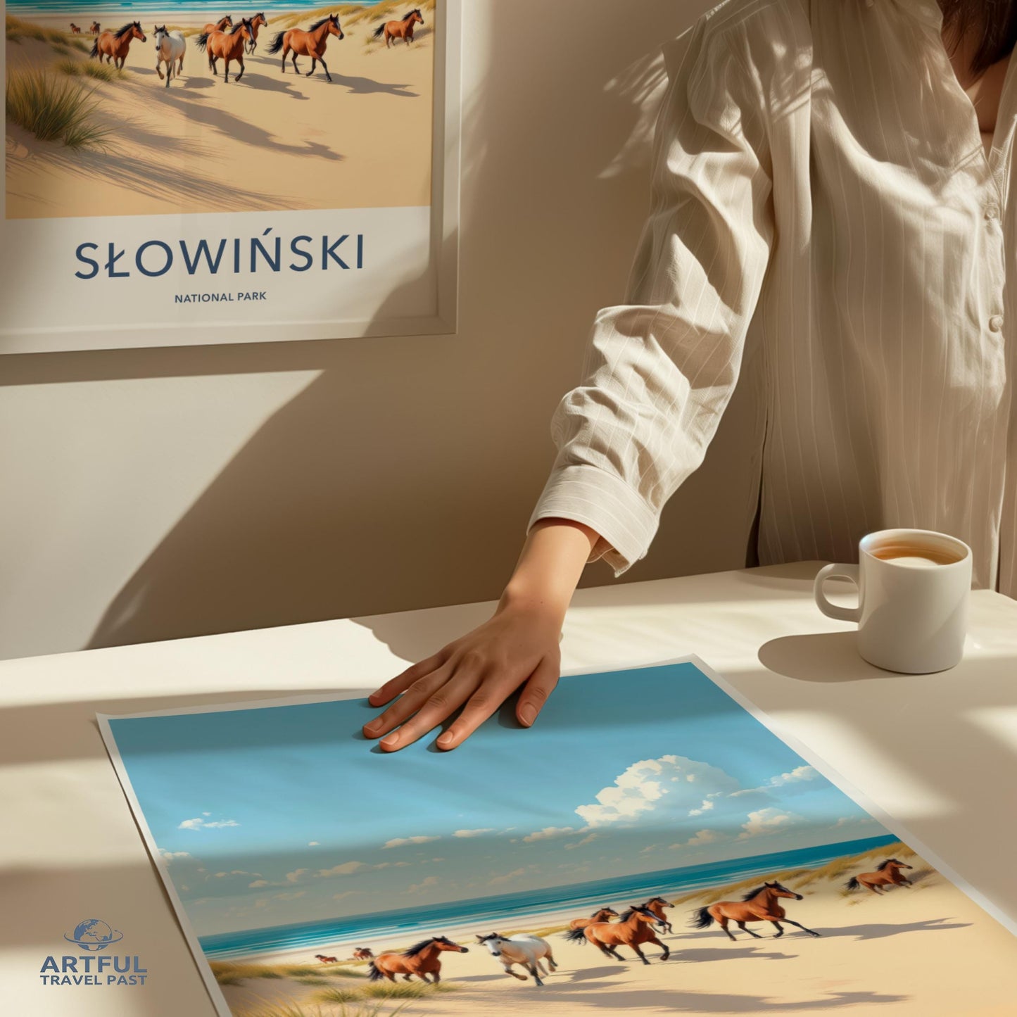SLOWINSKI National Park Poster, Vintage Travel Art Print, Coastal Landscape Wall Decor, Horse Beach Scene, Retro Home Decoration