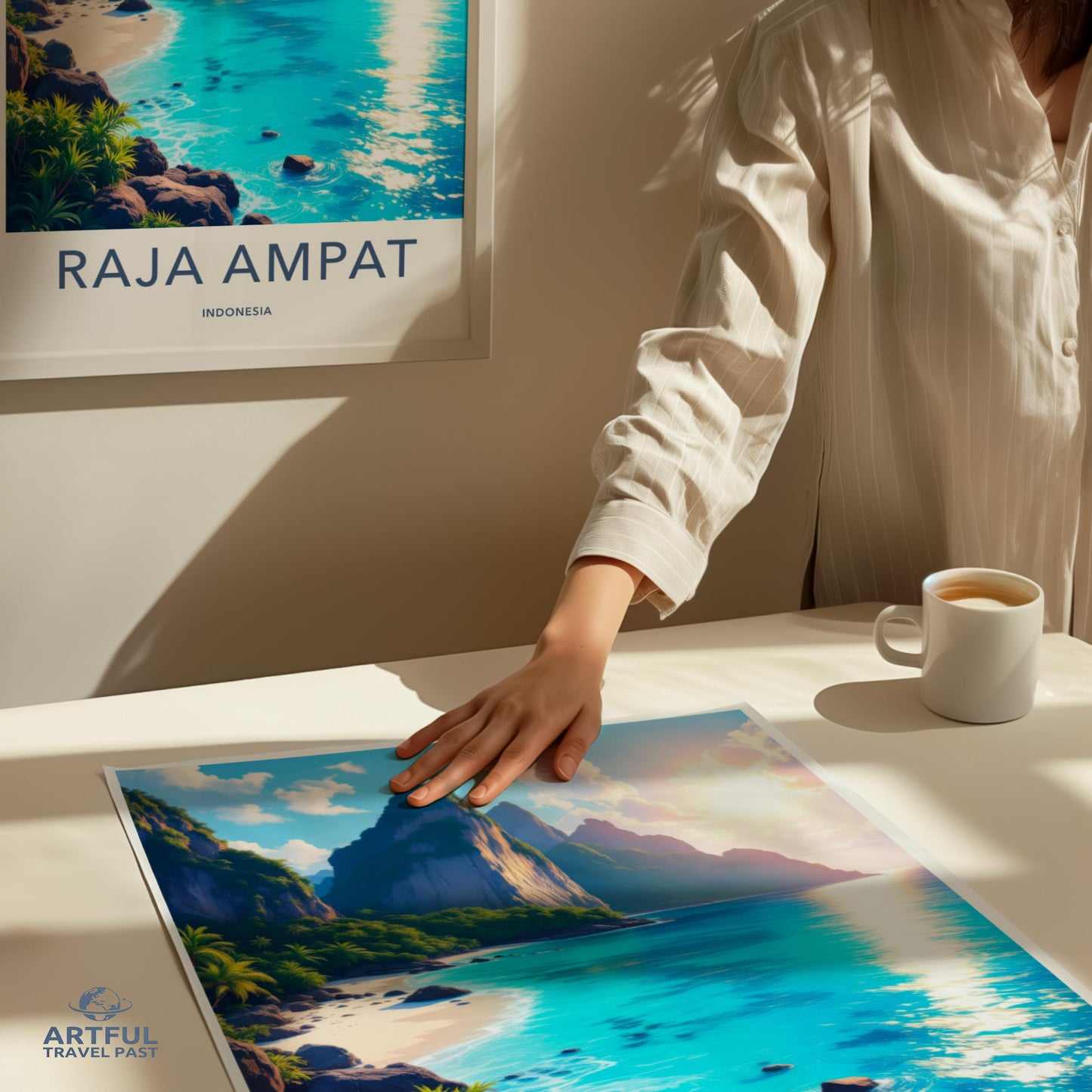Travel poster, Raja Ampat, Indonesia wall art, Coastal decor, Tropical scenery print, Island paradise, Ocean landscape artwork
