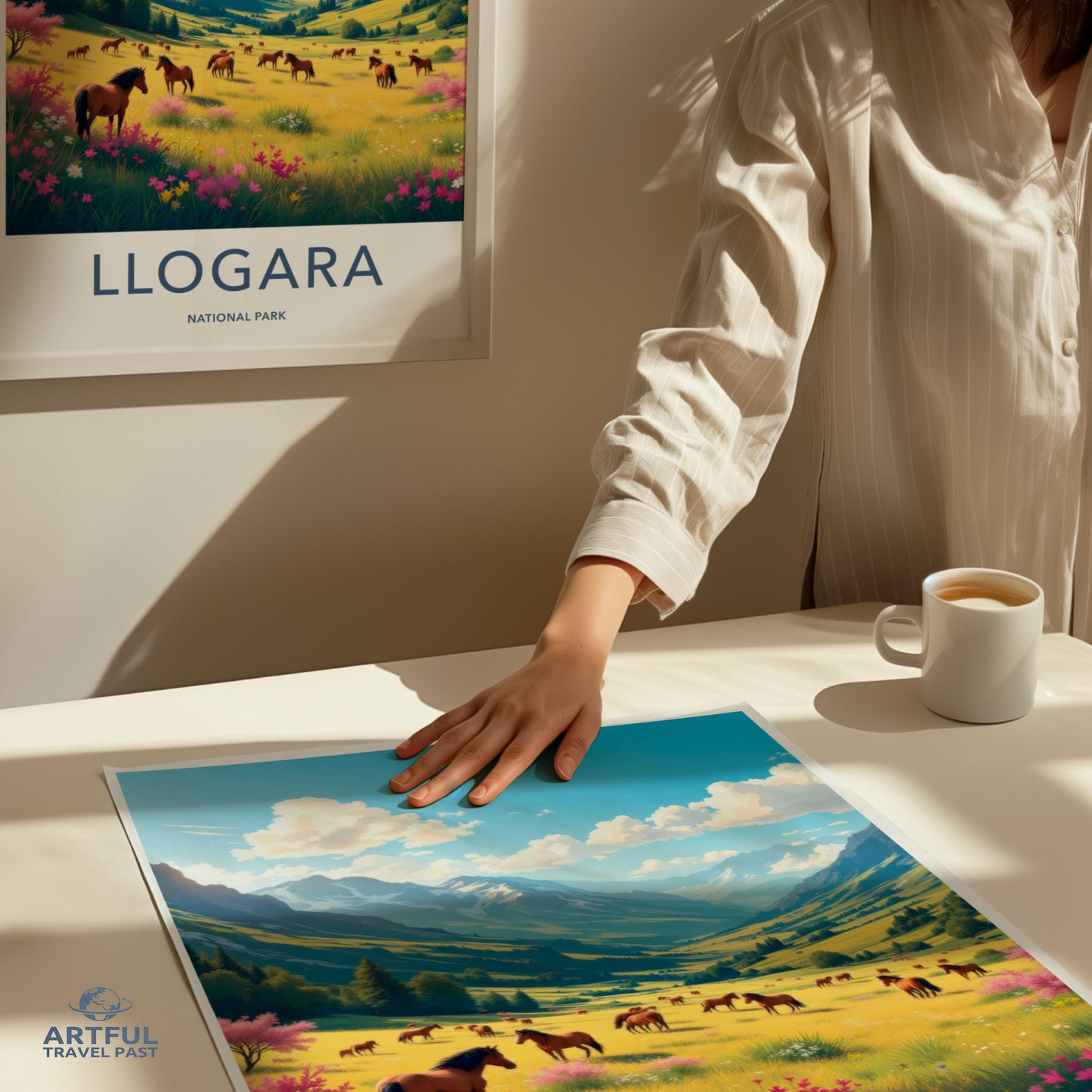 Scenic Llògarà National Park Print, Vibrant Nature Wall Art, Wild Horses Landscape Poster, Travel Destination Decor