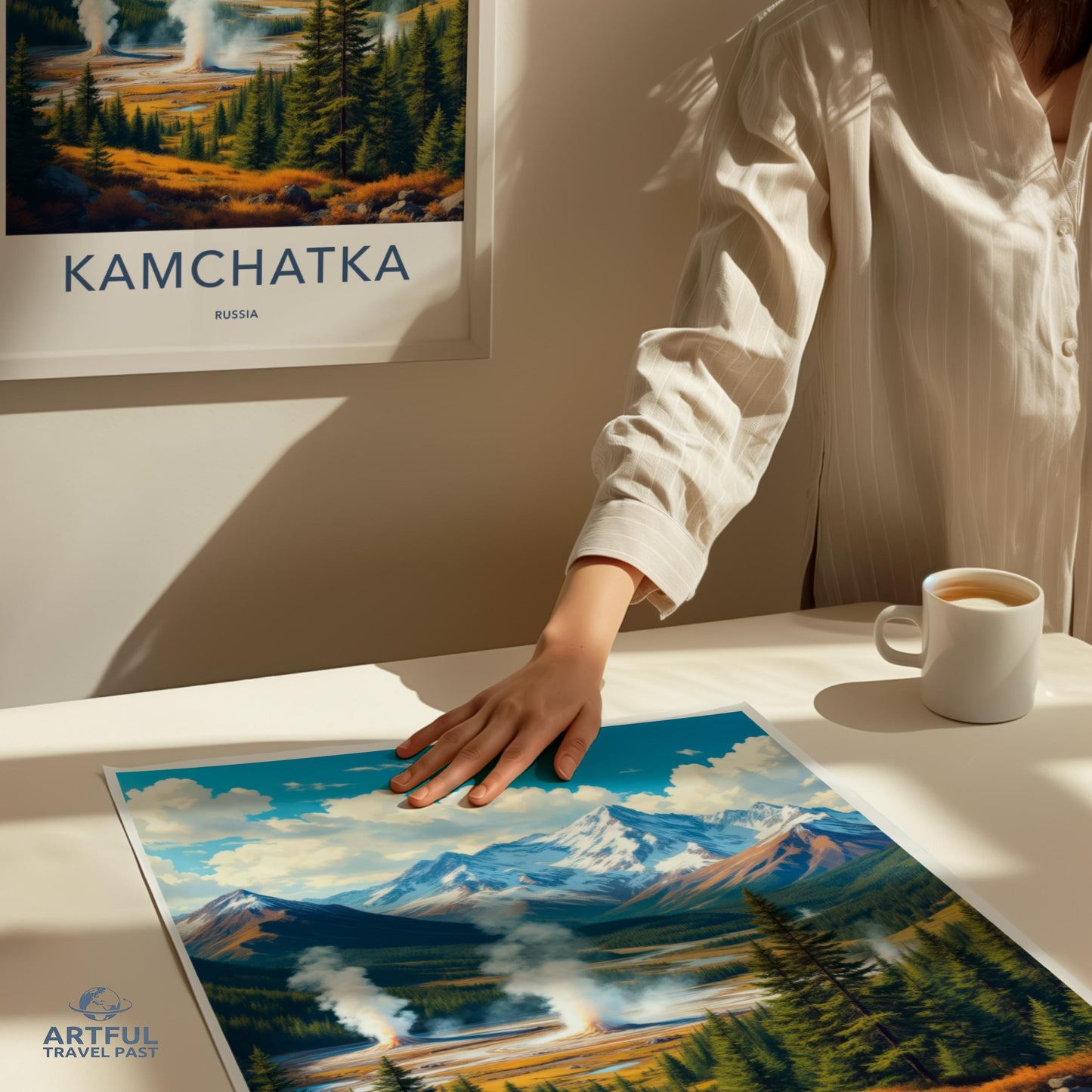 Kamchatka travel print, Russia wall art, vintage travel poster, mountain landscape, scenic decor, travel gift, adventure art