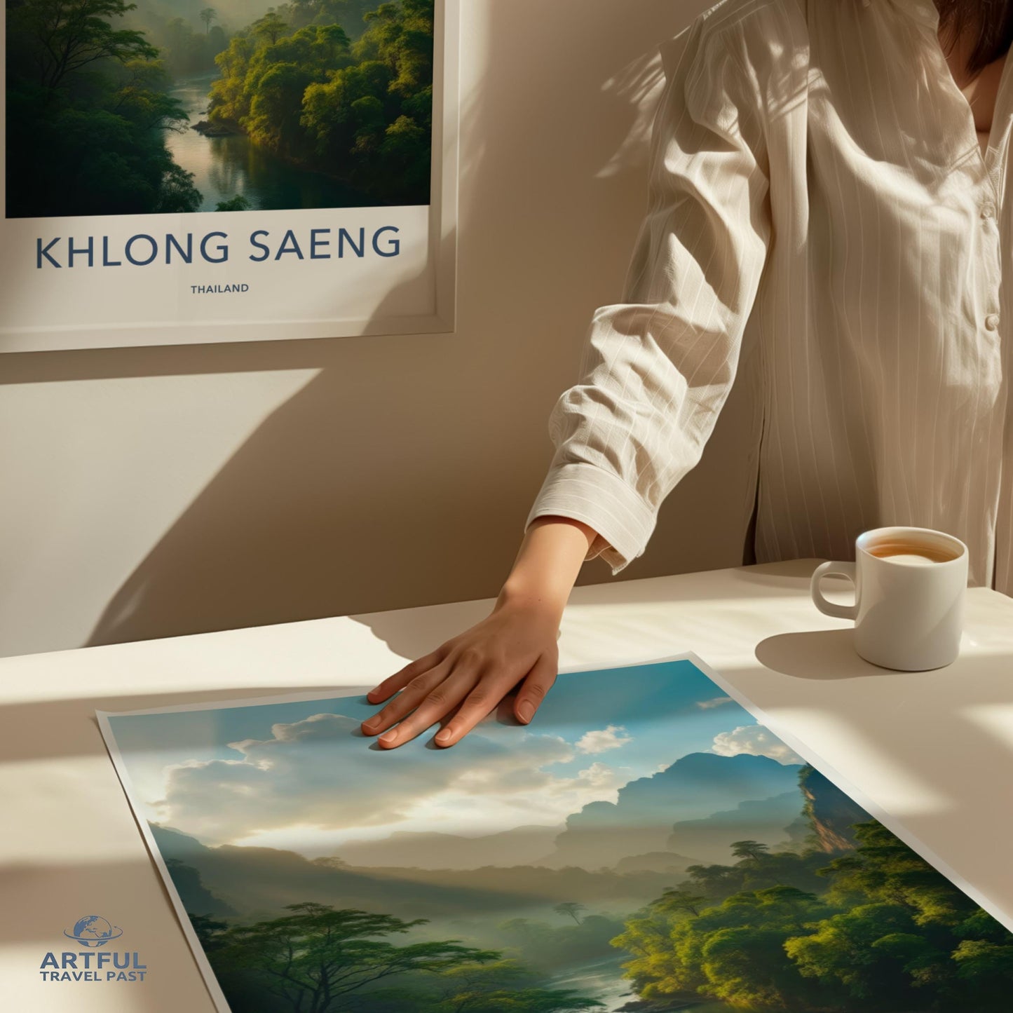 Khlong Saeng Thailand travel poster, nature landscape wall art print, tropical forest decor, scenic photography, vintage travel artwork