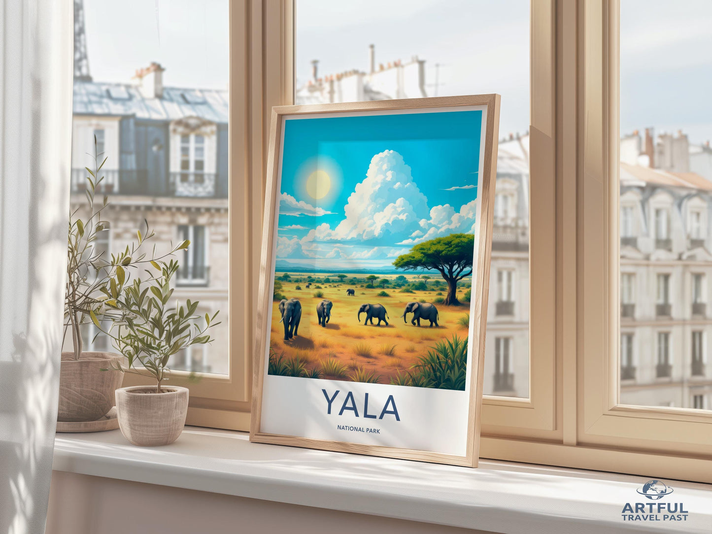 Yala National Park Poster, Elephant Landscape Art Print, Safari Wildlife Wall Décor, Nature Illustration Home Decor, Travel Poster