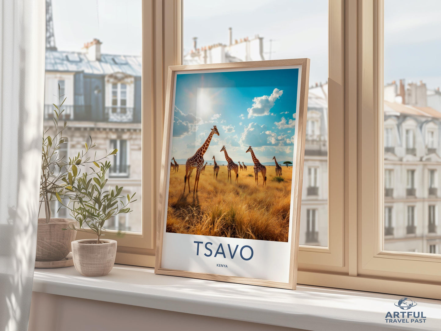 TSAVO Kenya Giraffes Art Print, Wildlife Photography Poster, African Safari Wall Decor, Nature Landscape Artwork for Home