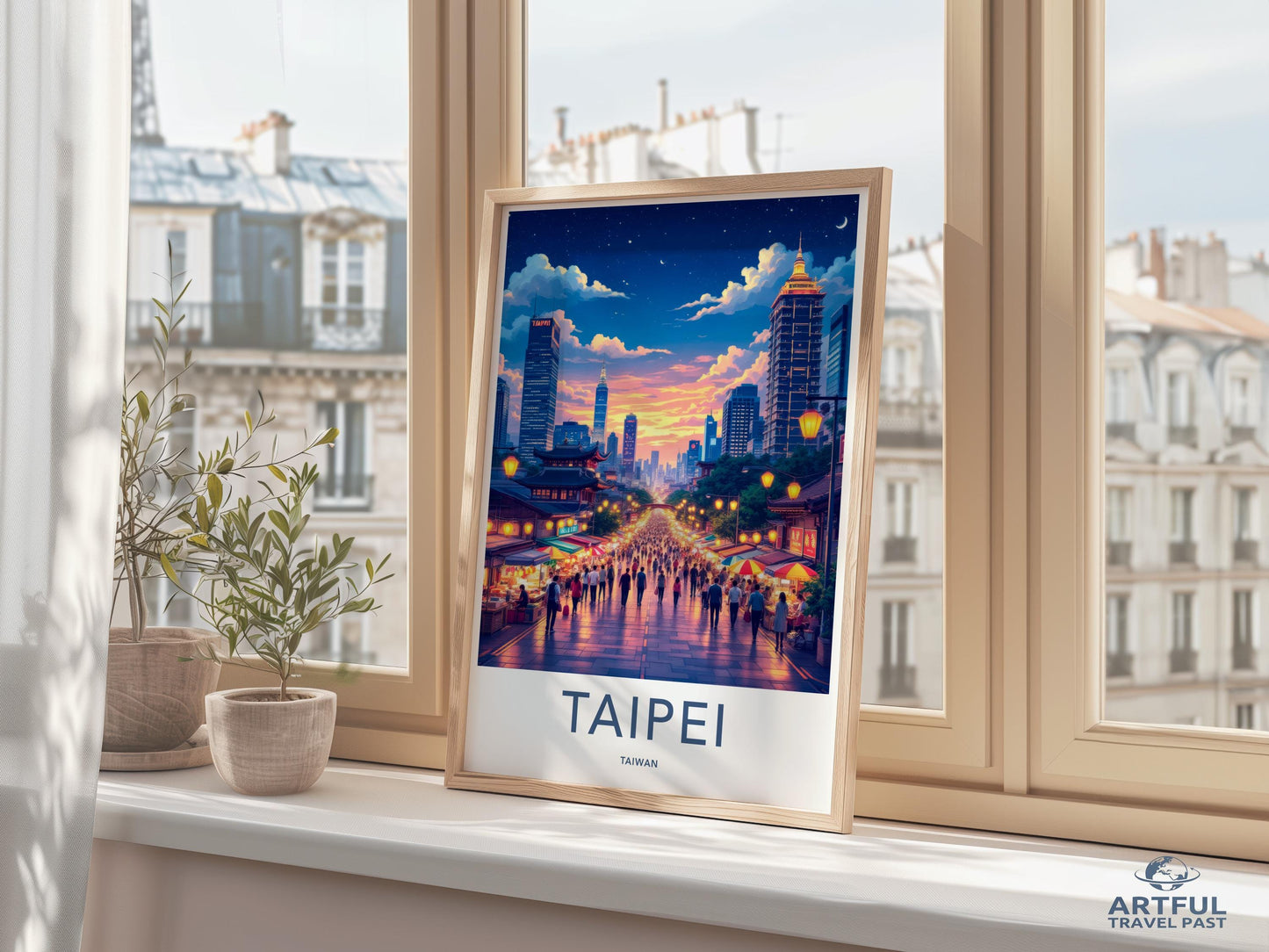 Taipei Travel Poster Print, Taiwan Cityscape Art, Colorful Night Market Scene, Modern Home Decor, Wall Art Gift, Vibrant City View