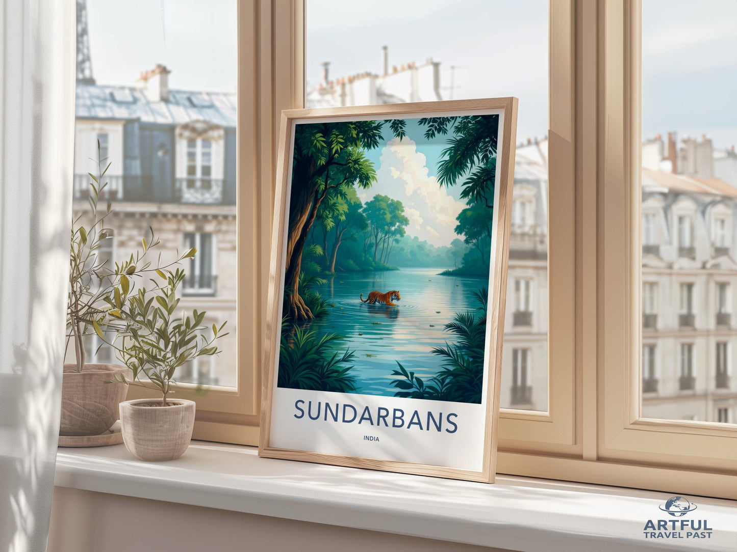 Sundarbans travel poster, Vibrant nature wall art, National park print, Wildlife decor, Jungle river illustration, Adventure gift