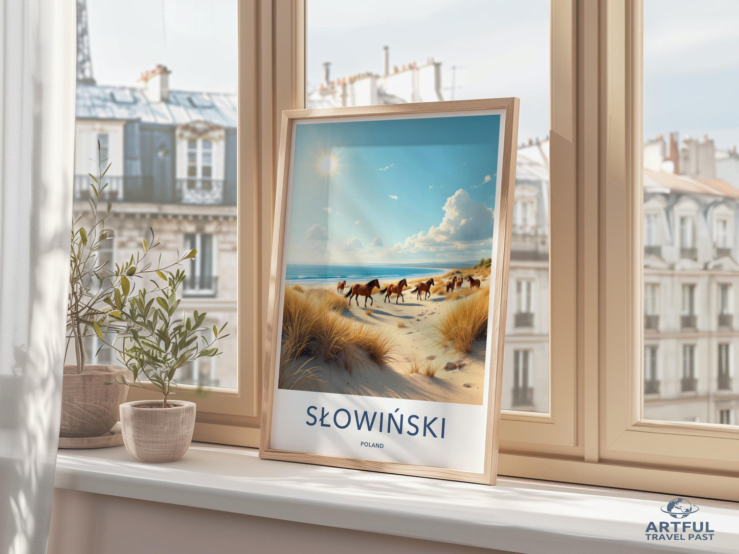 Coastal Horse Landscape Wall Art, Słowiński National Park Poster, Scenic Beach Print, Nature Travel Decor, Beach Horses Artwork