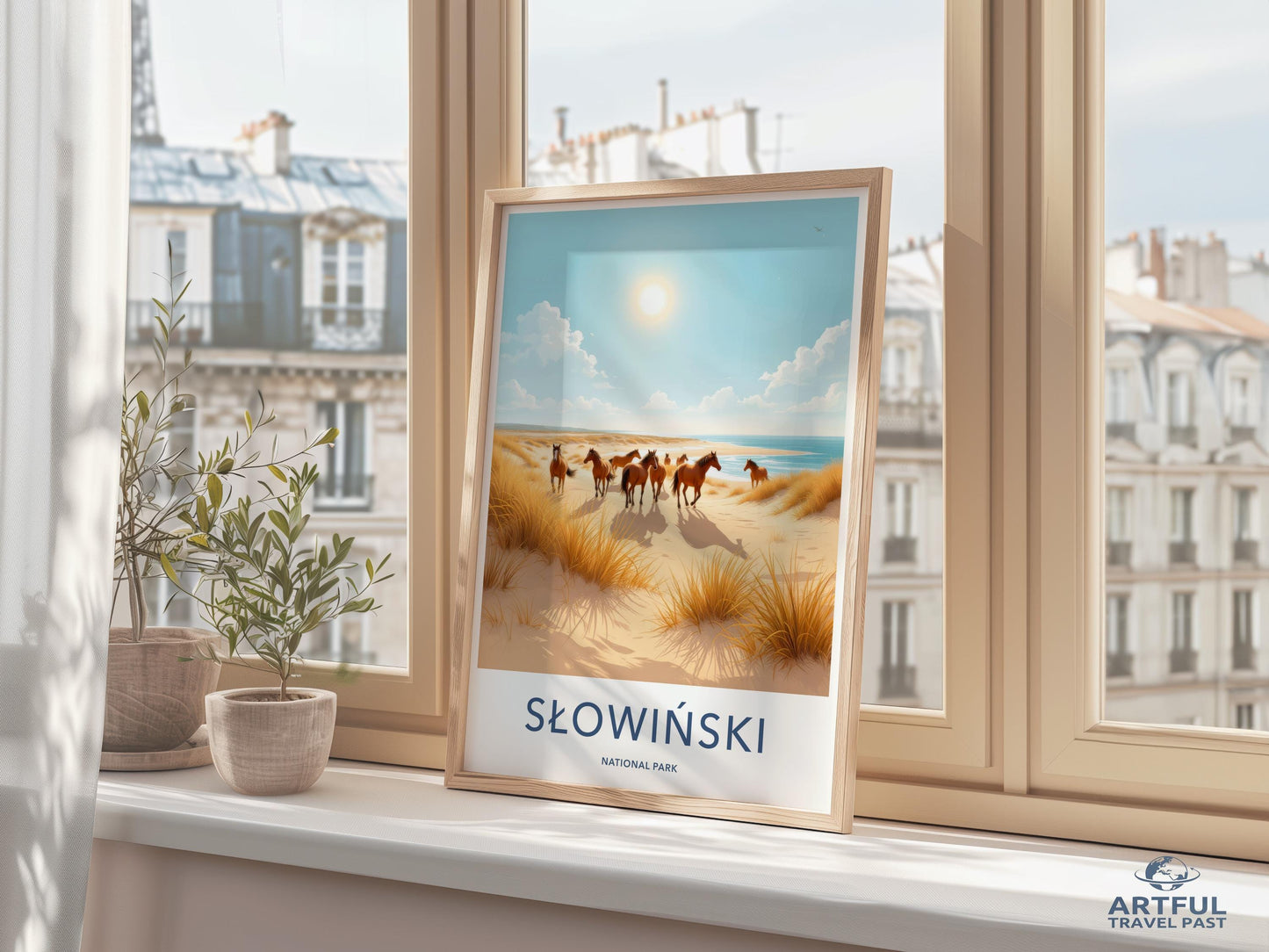 Slowinski National Park Travel Poster, Scenic Beach Art Print, Coastal Landscape Artwork, Vintage Style Home Decor, Wall Art for Living Room