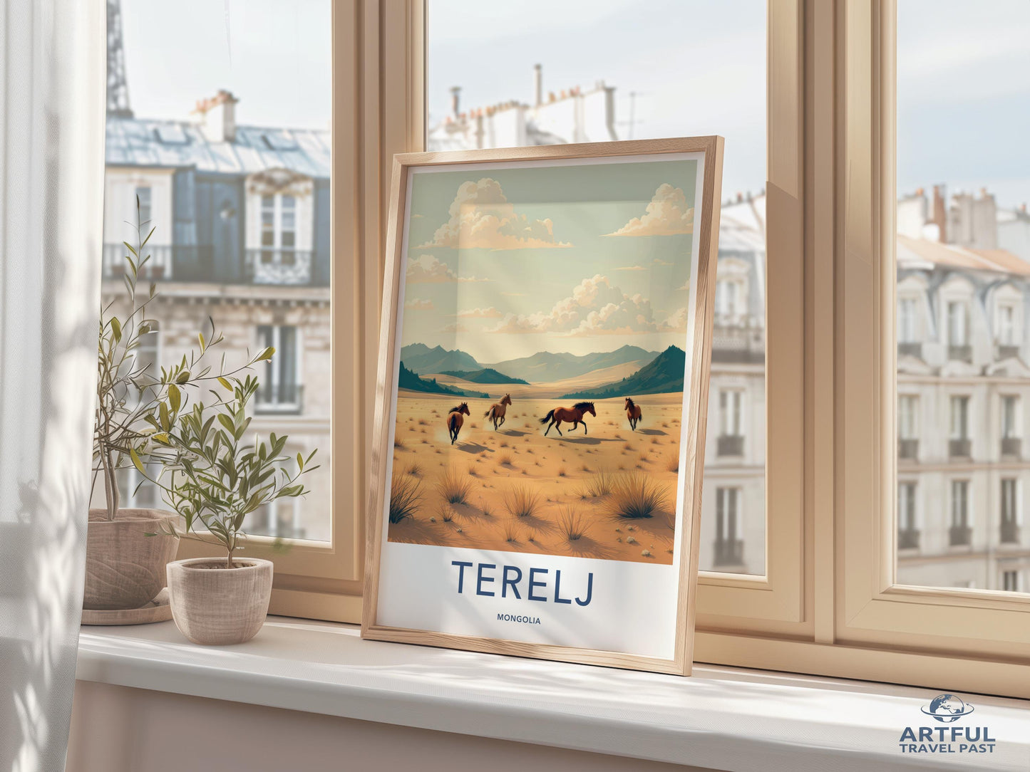 Vintage Terelj Mongolia Travel Poster, Retro Landscape Wall Art, Scenic Horse Riding Print, Nostalgic Travel decor