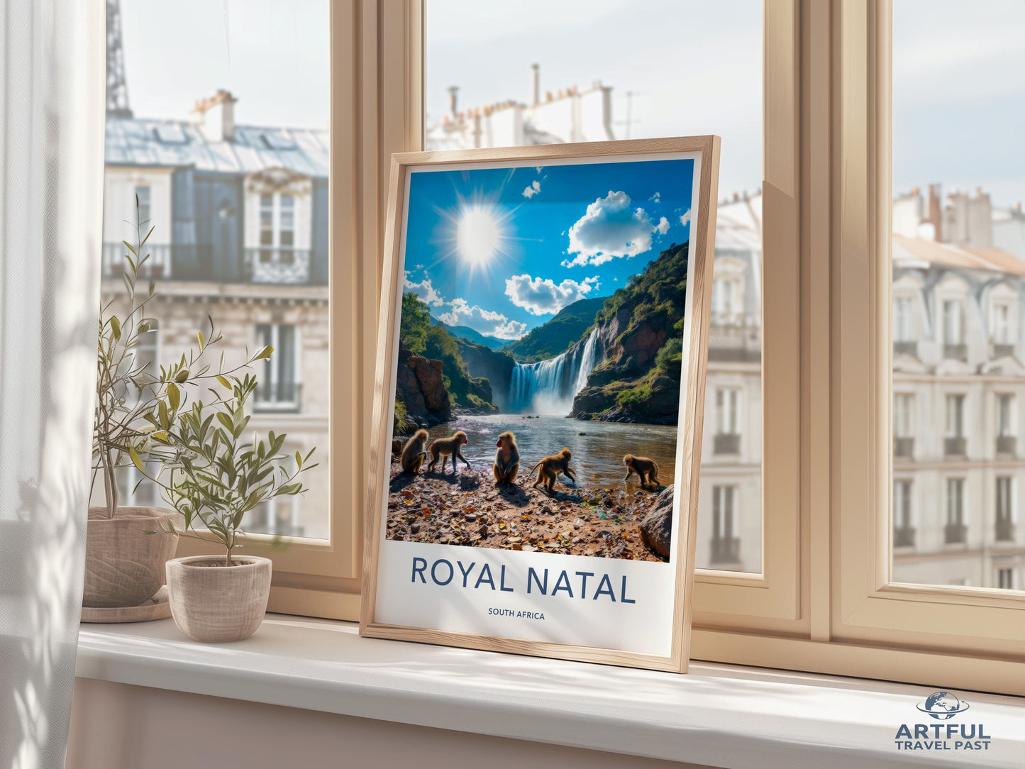 Royal Natal South Africa travel poster, Scenic wall art, Nature landscape print, Home decor, Vintage travel illustration, Waterfall view