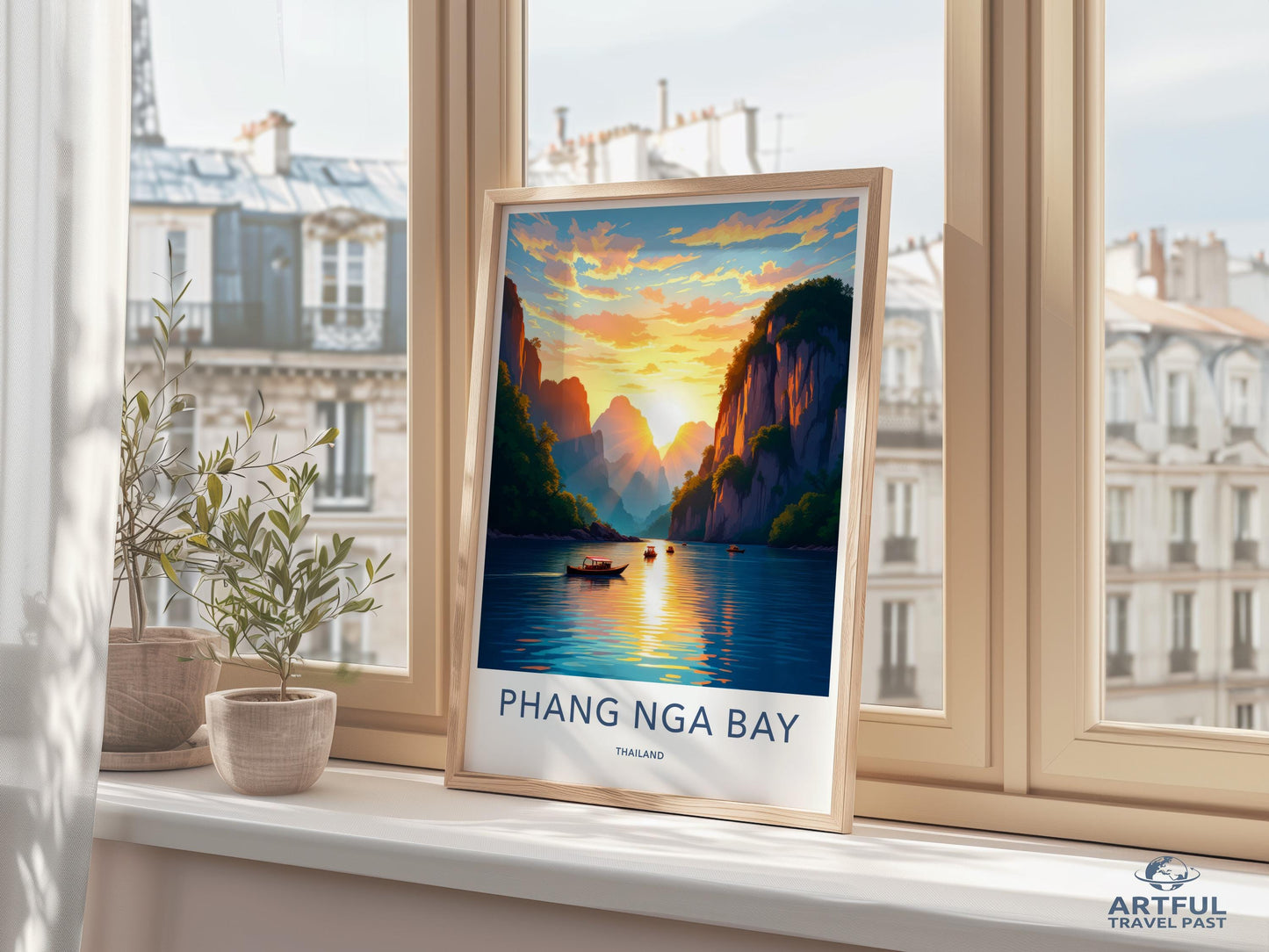 Phang Nga Bay Thailand Travel Poster, Coastal Nature Artwork, Scenic Landscape Print, Vibrant Wall Art Decor for Home or Office