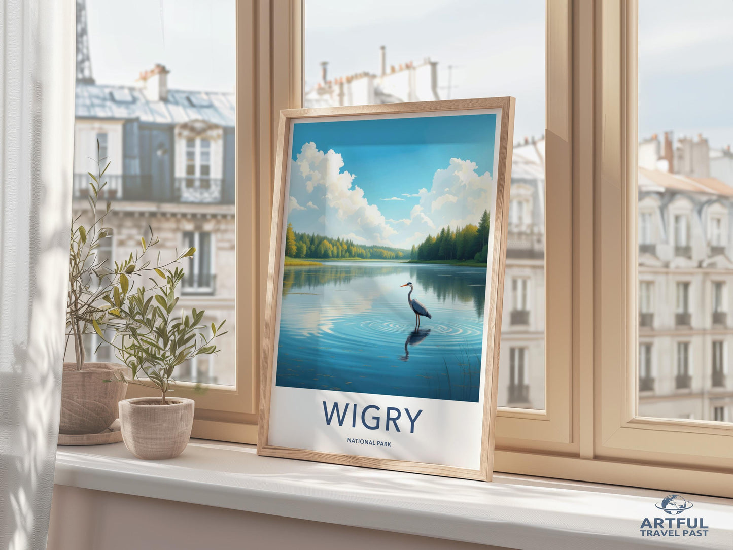 Wigry National Park Poster, Scenic Lake View, Tranquil Nature Art, Bird and Water Landscape, Perfect Wall Decor, Peaceful Artwork