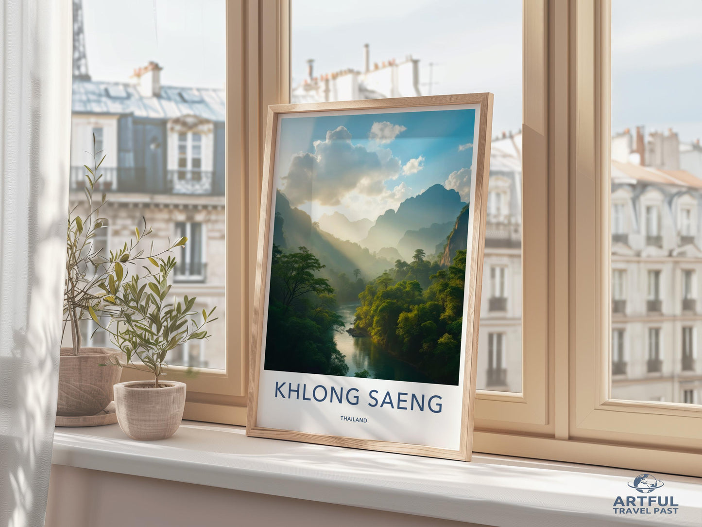 Khlong Saeng Thailand Travel Poster, Scenic Nature Print, Cloudy Mountain Art, Home Office Decor, Landscape Photography Wall Art