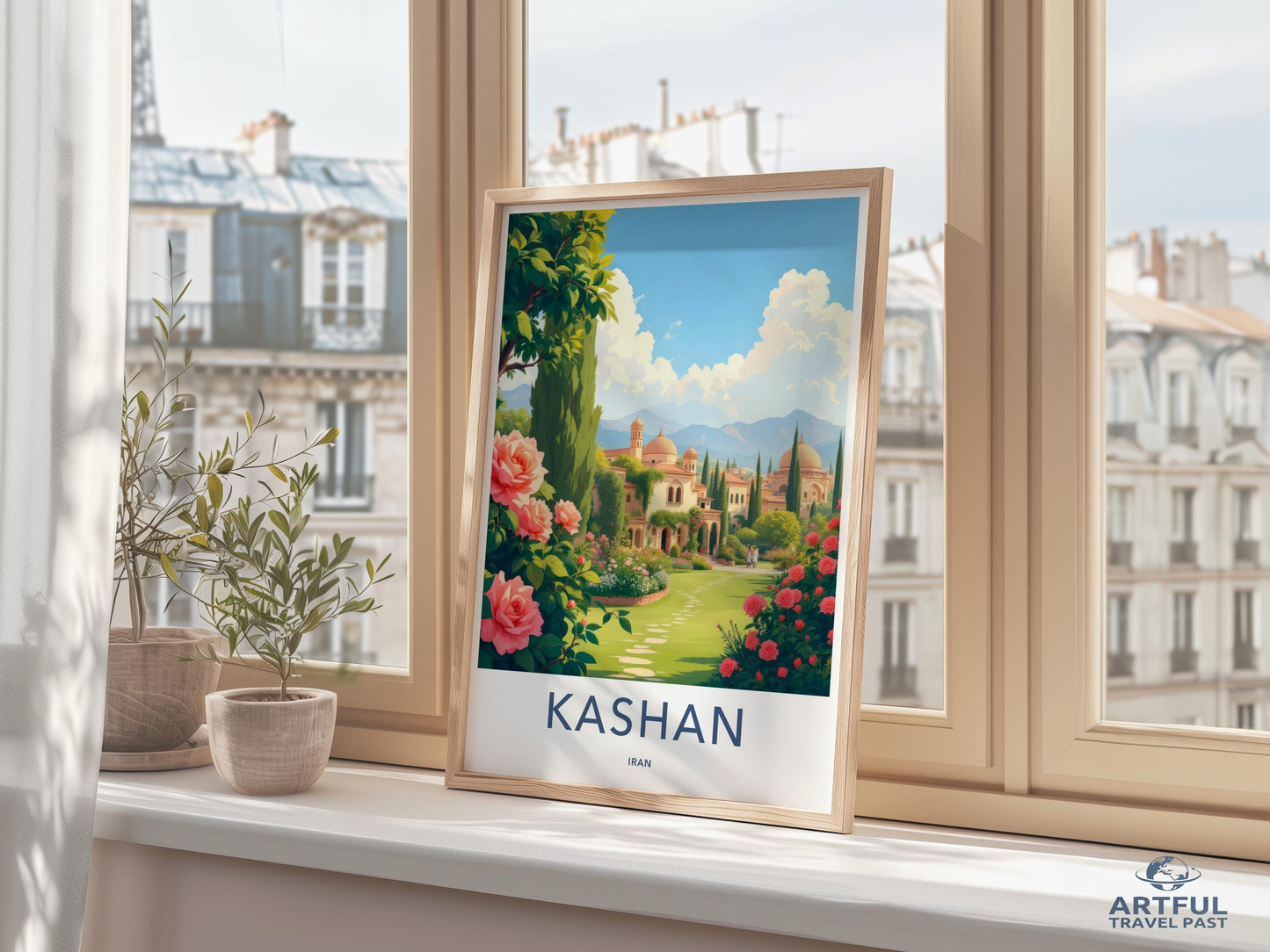 Kashan Iran Travel Poster, Vintage Art Print, Cityscape Wall Decor, Architectural Landscape, Scenic Wall Art, Home Wall Accent
