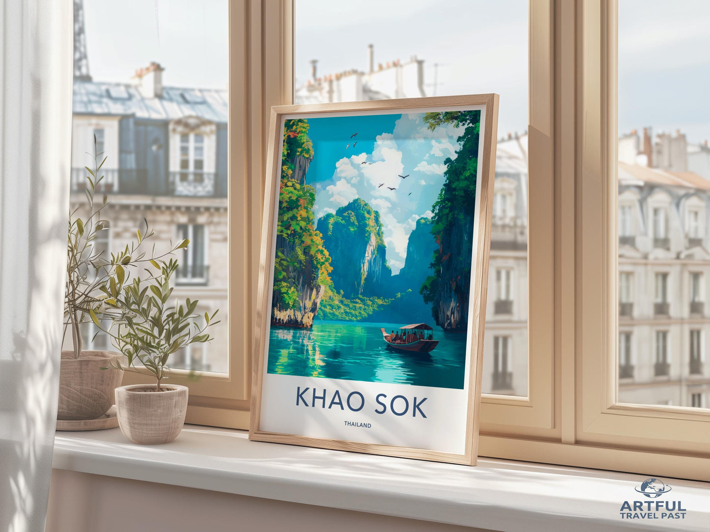 Khao Sok Thailand Travel Poster, Scenic Landscape Wall Art, Tropical Nature Print, Home Decor, Wanderlust Gift, Artful Travel Past